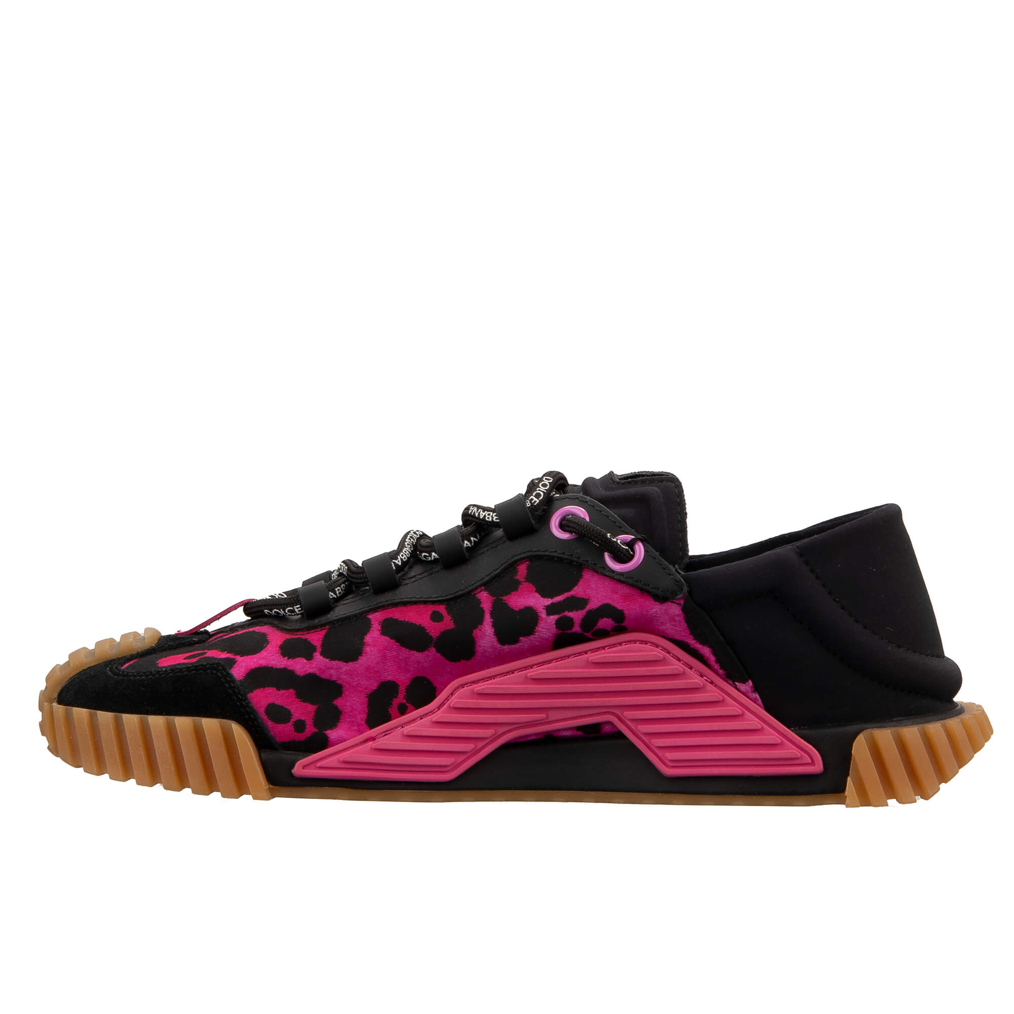 Damen Leopard Print Sneaker NS1 mit DG Logo in Pink und Schwarz von DOLCE & GABBANA