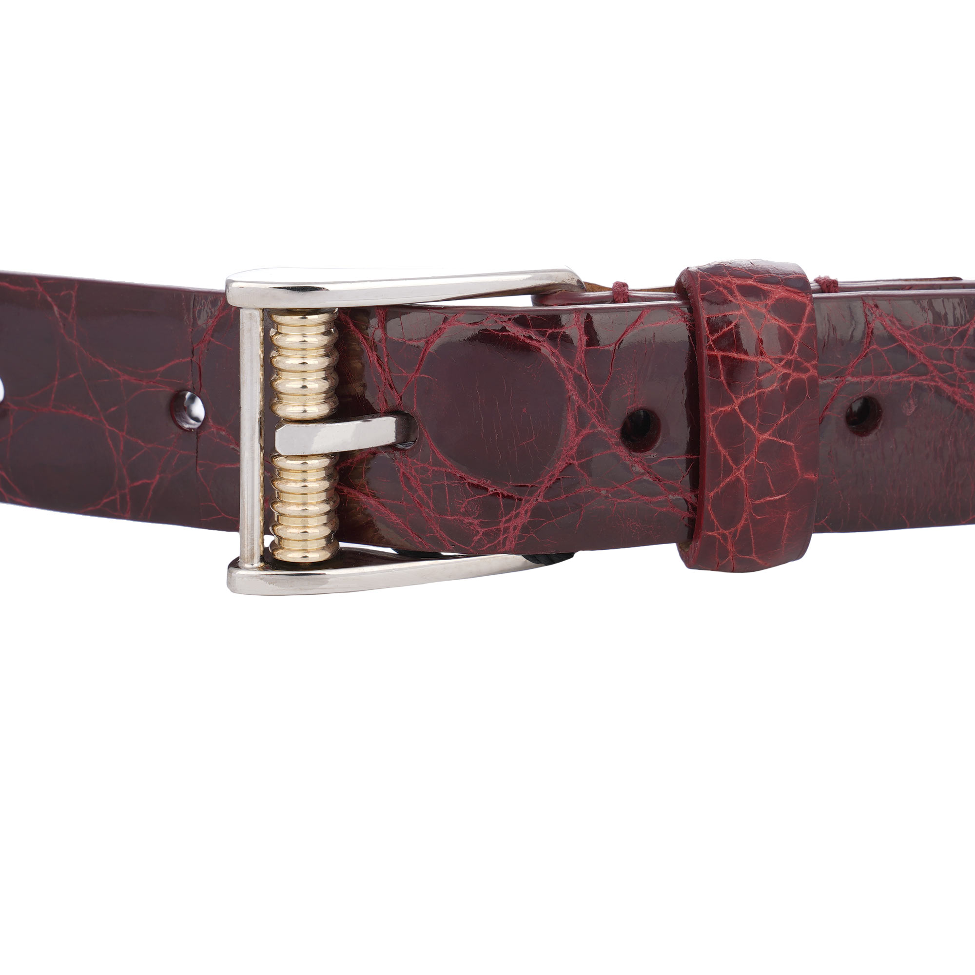 Gürtel aus Krokodilleder mit Metall Rollschnalle in Bordeaux Silber und Gold von DOLCE & GABBANA