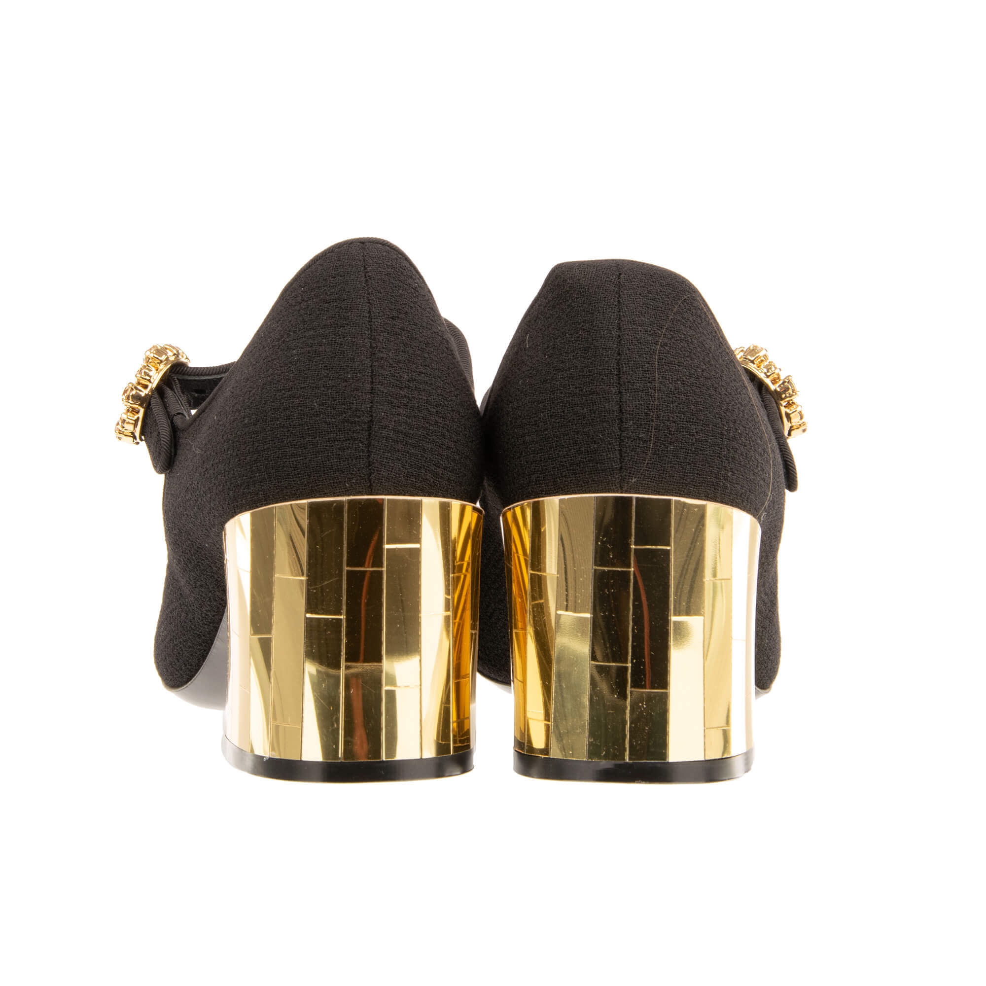 Mary Jane Stoff und Leder Pumps VALLY mit Disco Spiegel Absatz in Gold und Schwarz von DOLCE & GABBANA