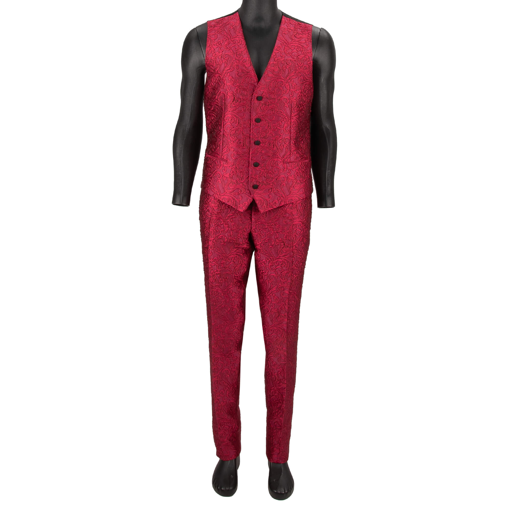 Baroque jacquard 3 piece suit, jacket, waistcoat, pants with peak lapel in pink by DOLCE & GABBANA 