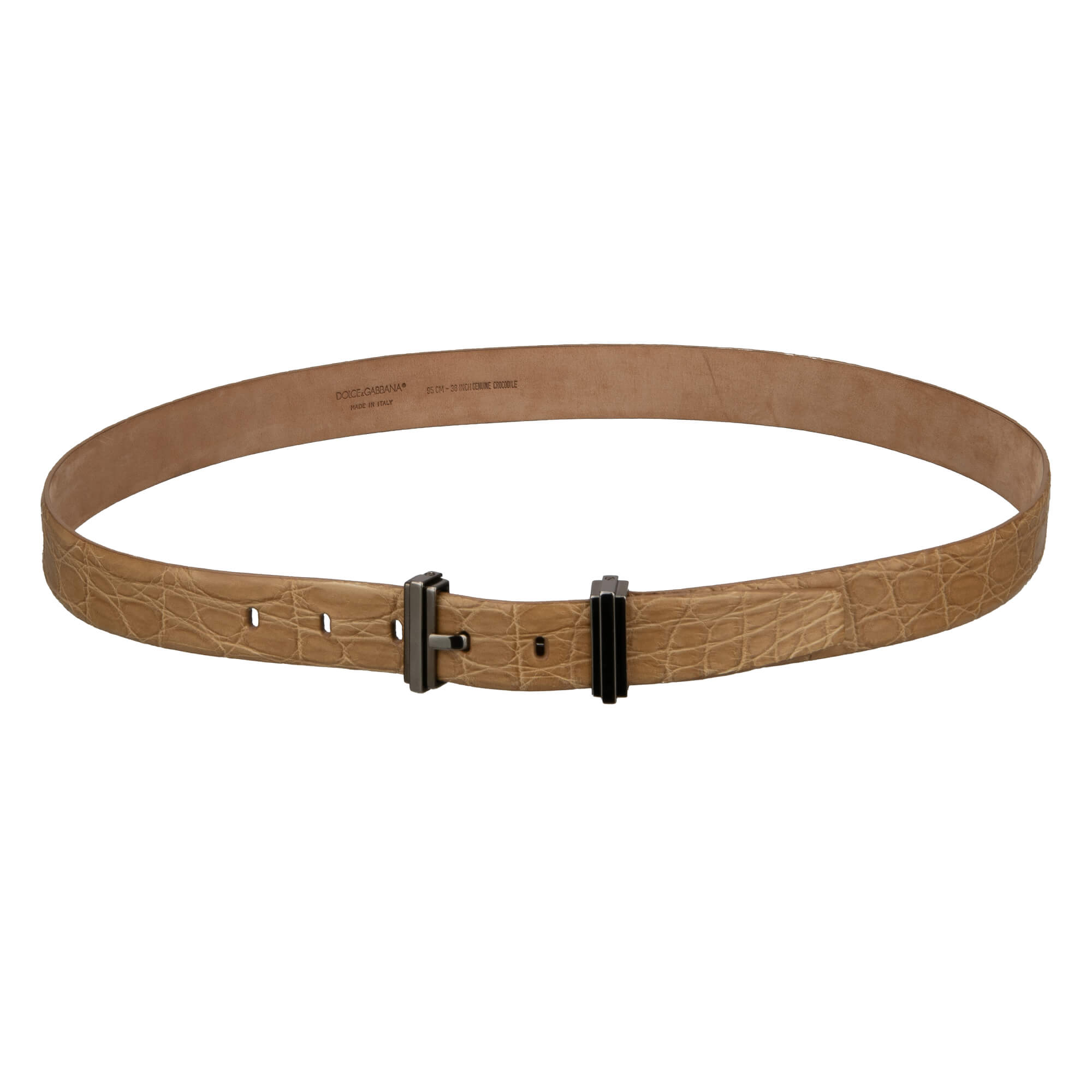 Dekorative Metall Schnalle Kroko Leder Gürtel Beige Silber 95 38
