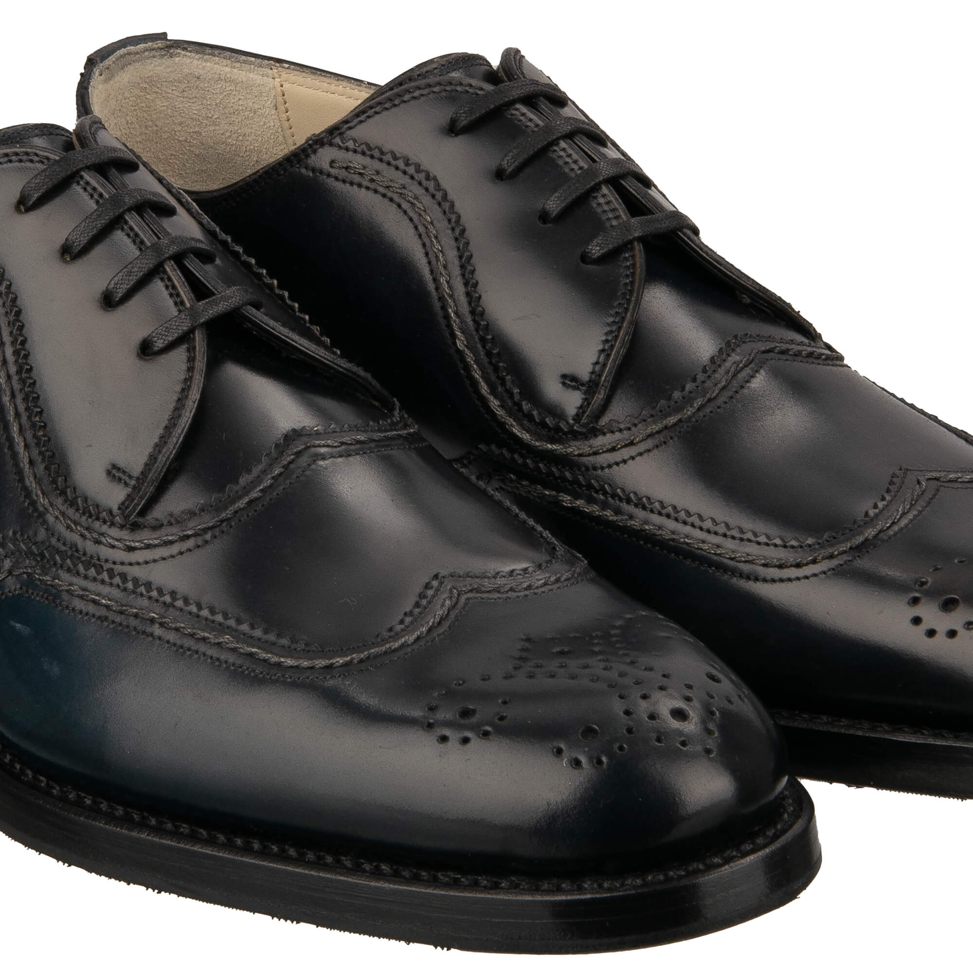 Handmade leather derby shoes ROMA with Good Year sole in blue by DOLCE & GABBANA SARTORIA