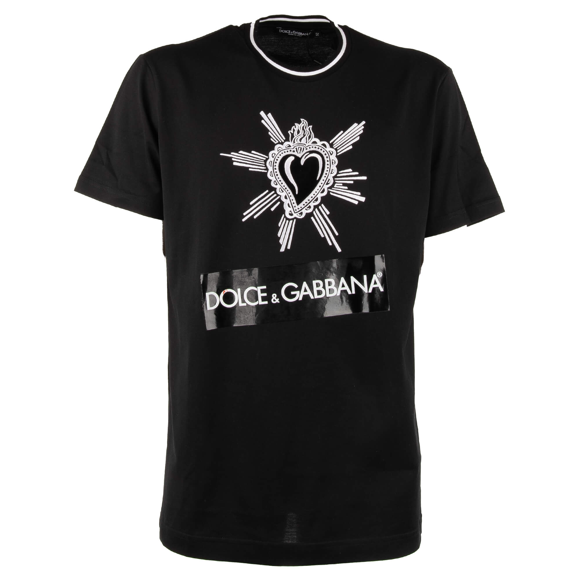 Cotton T-Shirt with embroidered velvet sacred heart and large logo sticker by DOLCE & GABBANA
