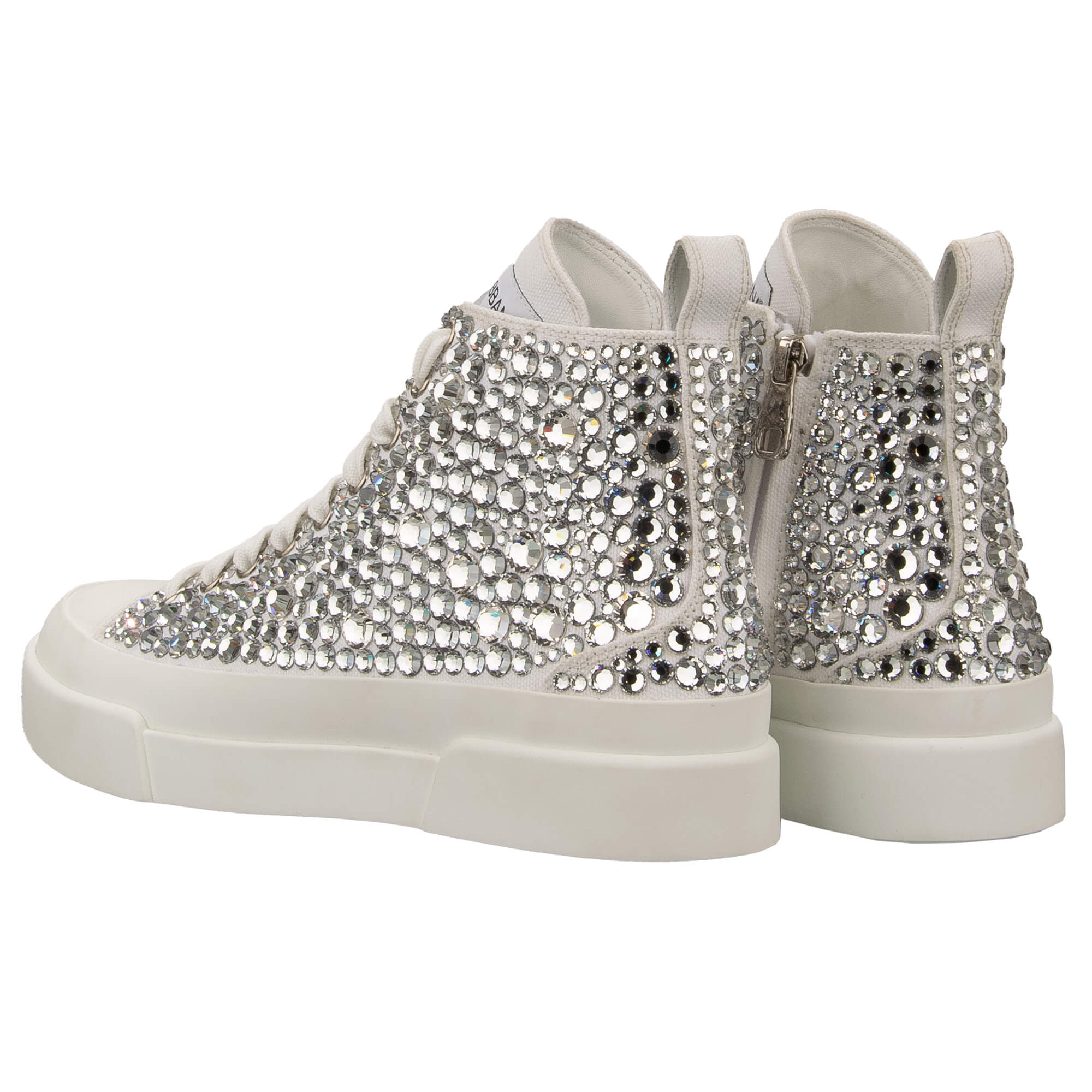 Women Canvas Hight Top Sneaker PORTOFINO with crystal embellishments in white by DOLCE & GABBANA