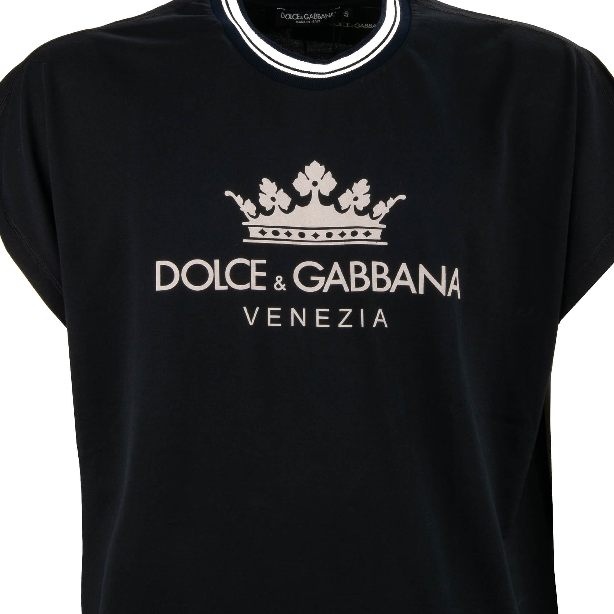 Oversized Cotton T-Shirt with DG Logo Crown Venezia Print in very dark blue by DOLCE & GABBANA