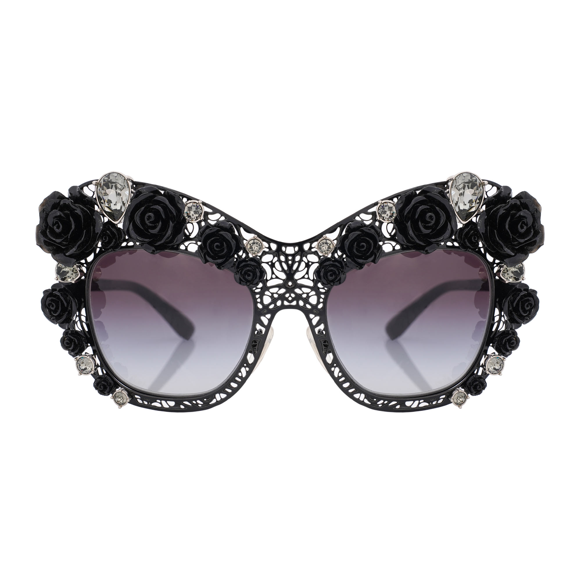 Filigrane Kristall Rosen Metall Sonnenbrille DG 2160B Schwarz