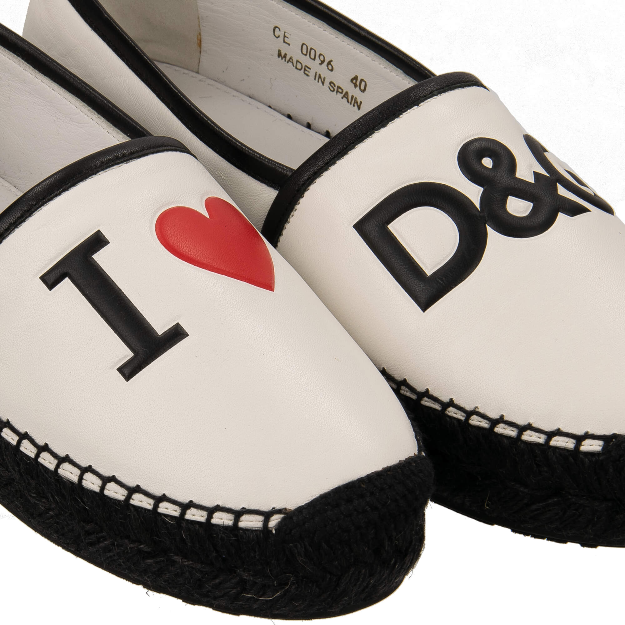 Espadrilles aus Leder mit DG Herz Logo in Weiß und Schwarz von DOLCE & GABBANA