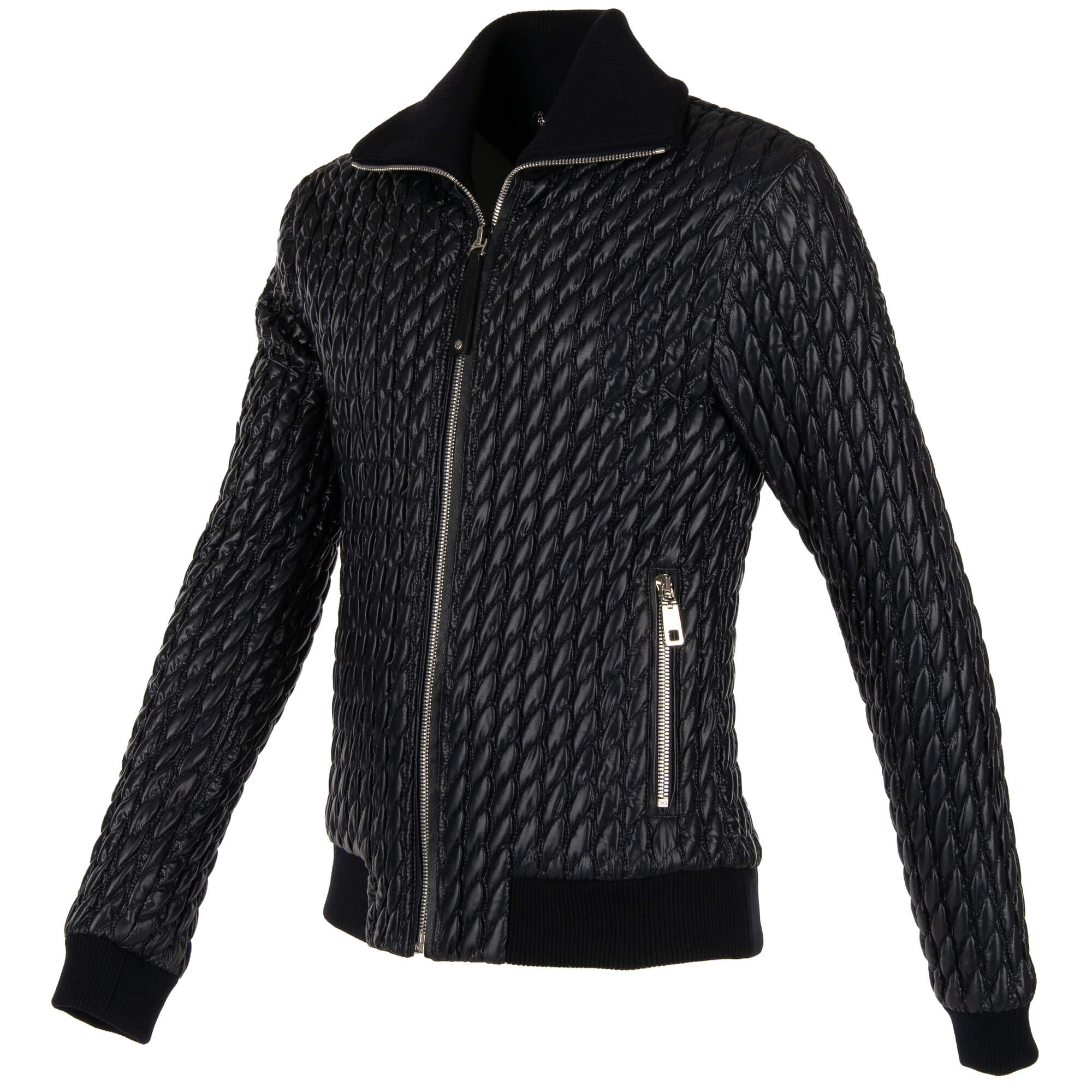 Gesteppte Nylon Bomberjacke mit Strick-Details, Reißverschluss und Taschen mit Reißverschluss von DOLCE & GABBANA