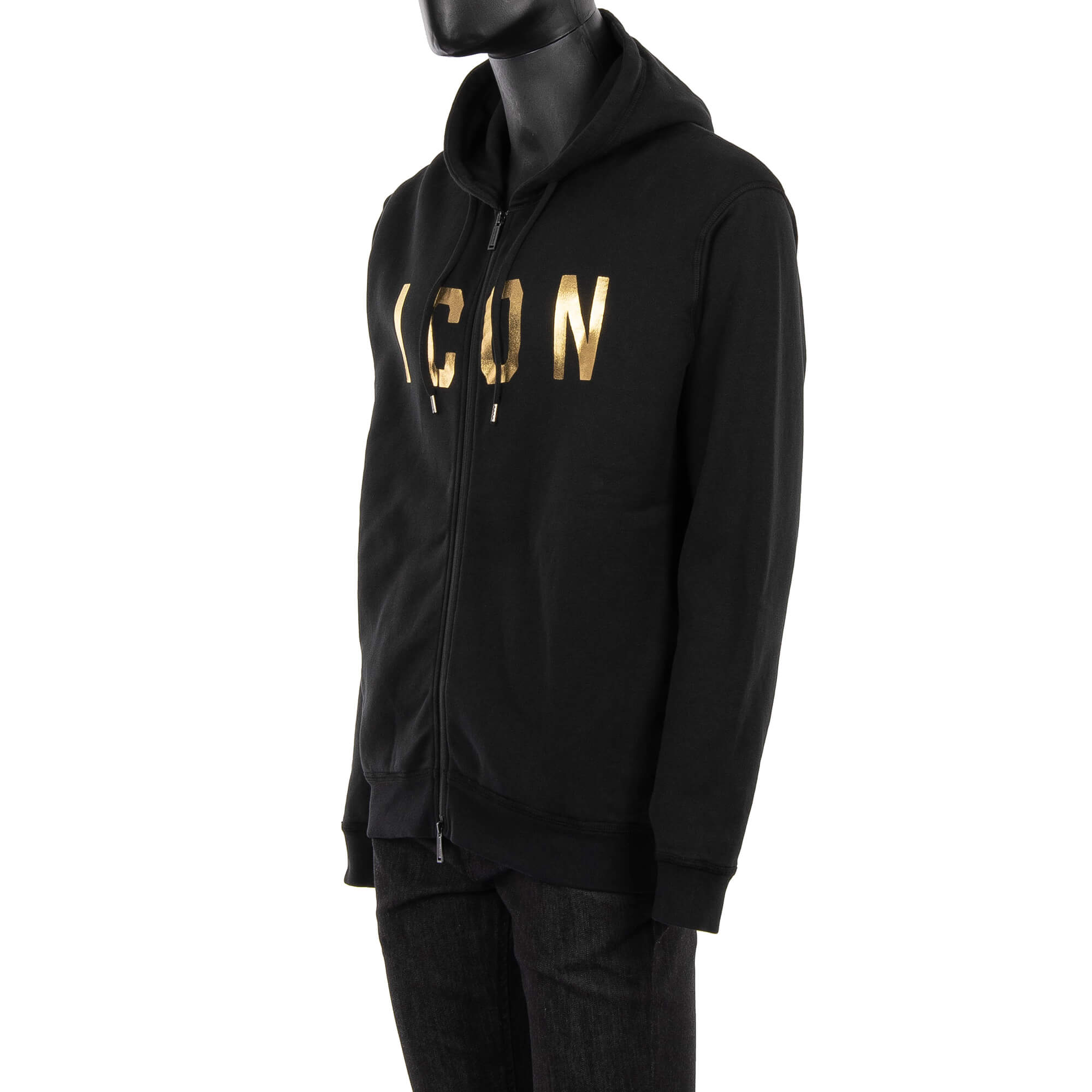 Weit geschnittene Hoodie Jacke iICON aus Baumwolle mit Logo Print in Schwarz und Gold von DSQUARED2