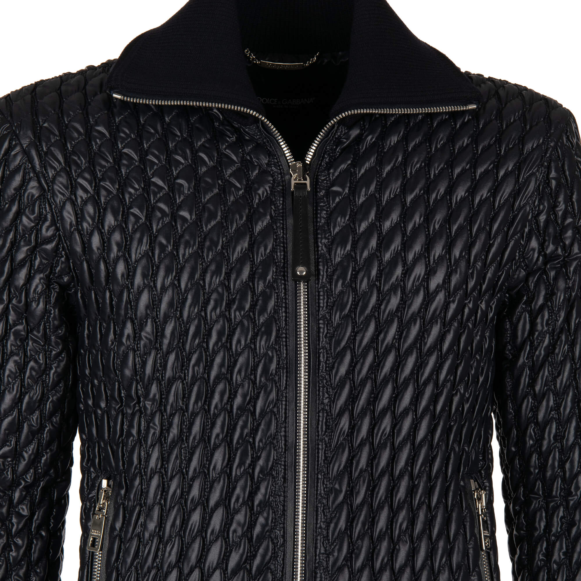 Gesteppte Nylon Bomberjacke mit Strick-Details, Reißverschluss und Taschen mit Reißverschluss von DOLCE & GABBANA