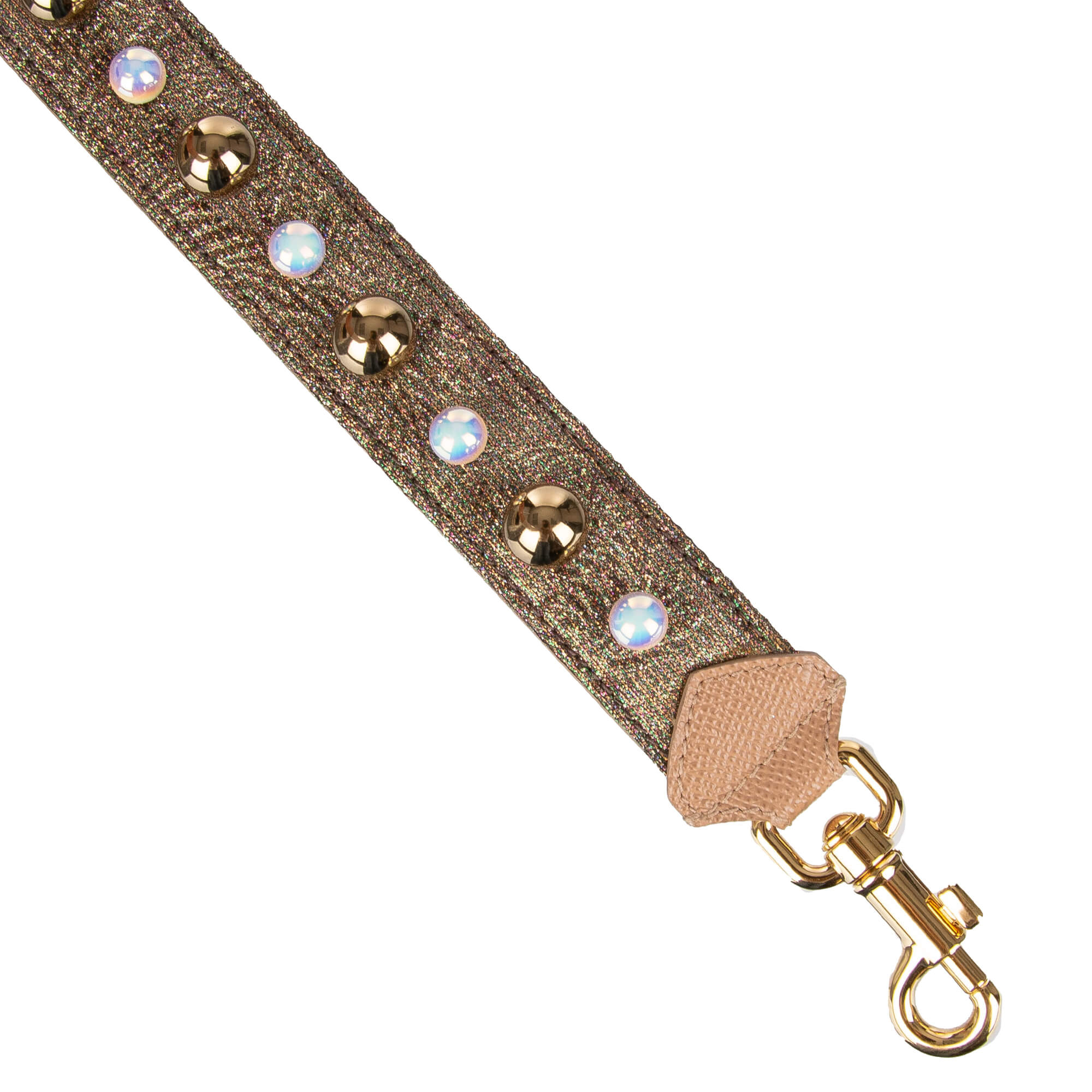 Schulterriemen für Tasche aus Dauphine-Leder und Lurex in Beige mit goldenen und weißen Kugeln-Perlen von DOLCE & GABBANA