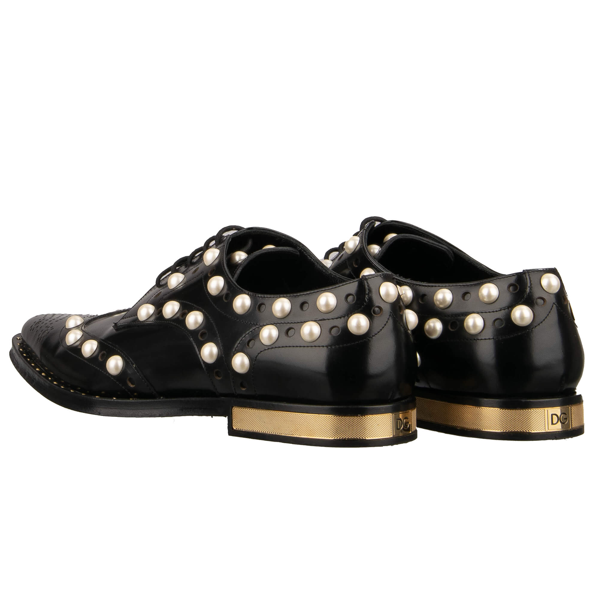 Derby Schuhe MILLENNIALS aus Leder mit Perlen und Absatz mit DG Metal Schild in Schwarz von DOLCE & GABBANA
