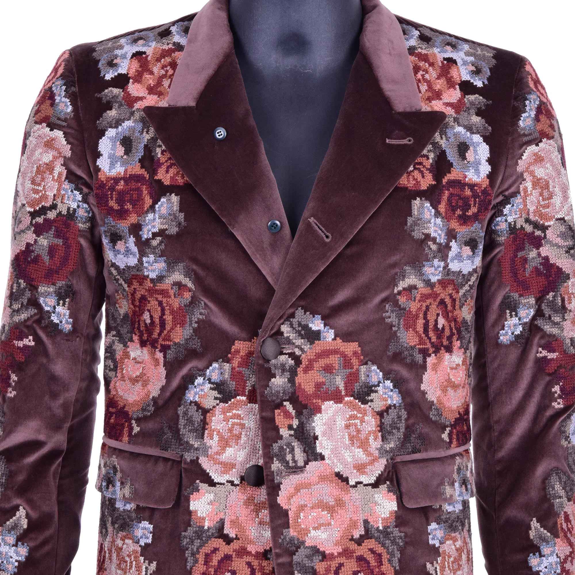 Blazer aus Samt im Barock-Stil mit Blumen Hand Stickerei in Braun von DOLCE & GABBANA Black Label