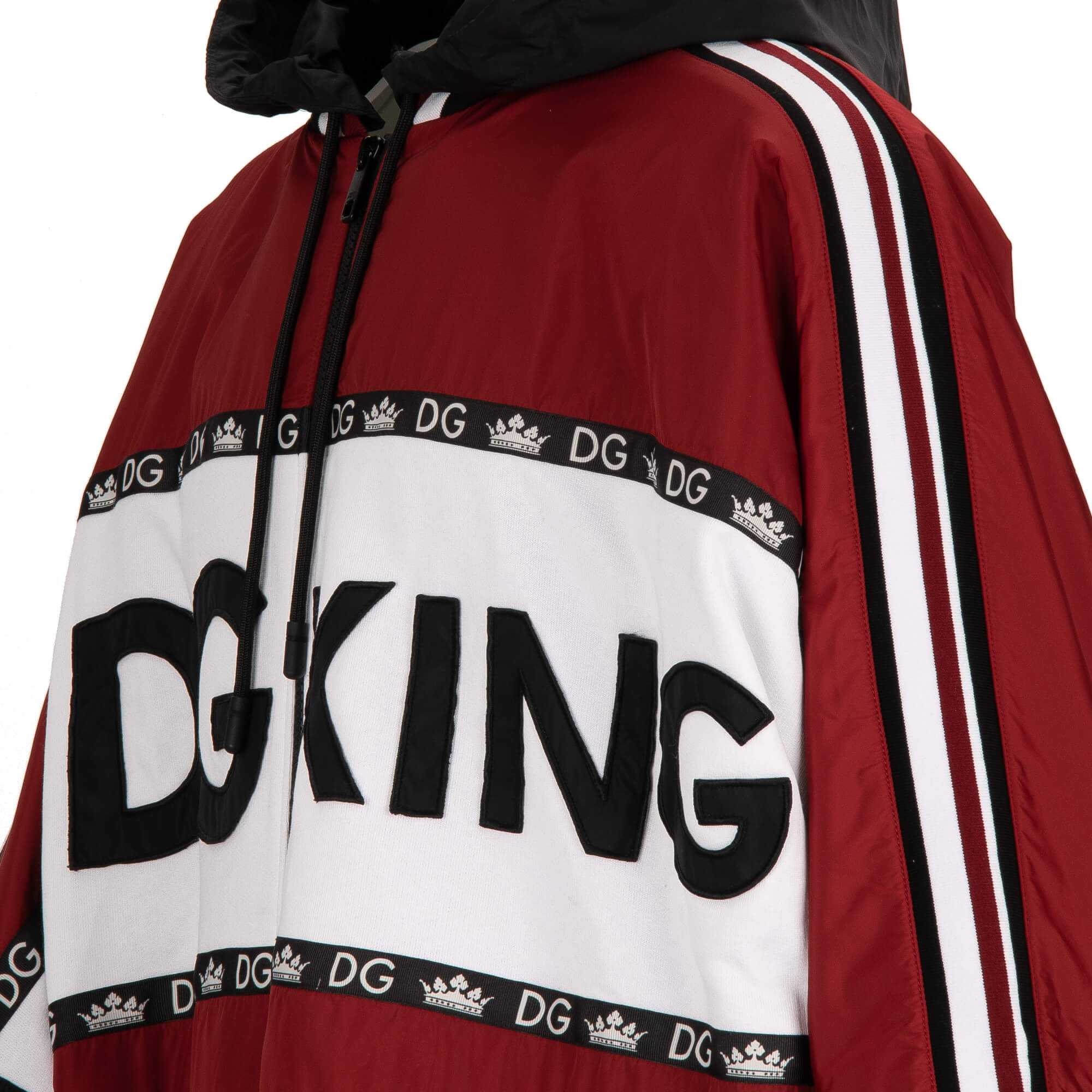 Oversize hooded patchwork Jacket / Sport Jacket DG KING with logo and crown applications and pockets by DOLCE & GABBANA