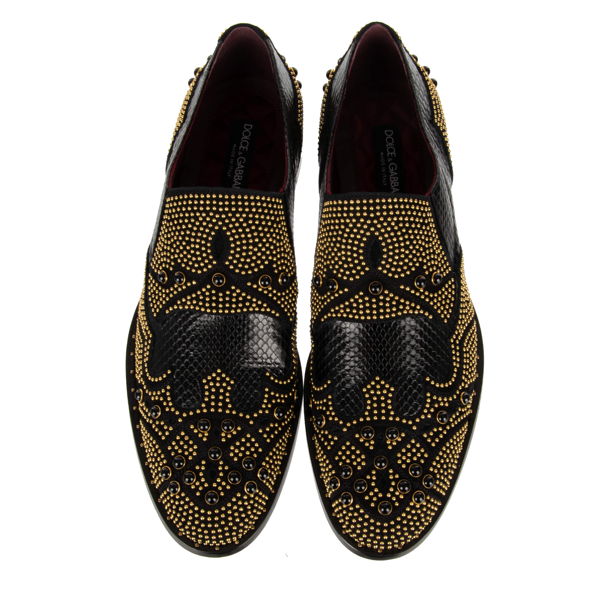 Snake Studs Pearl Shoes Loafer NAPLES Black Gold 44 UK 10 US 11 display picture 2