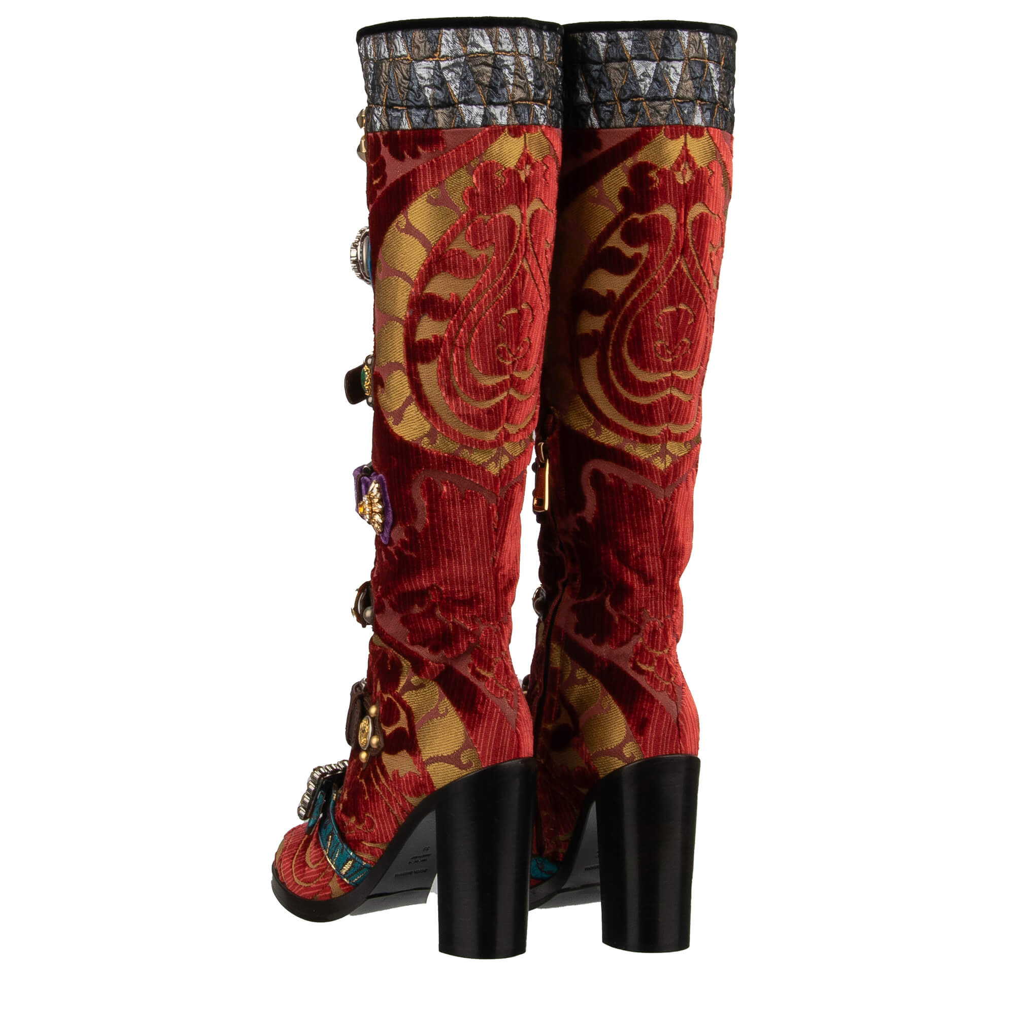 Stiefel LAWRENCE aus Barock Jacquard und Leder mit Kristall, Perlen und Nieten Schnallen von DOLCE & GABBANA