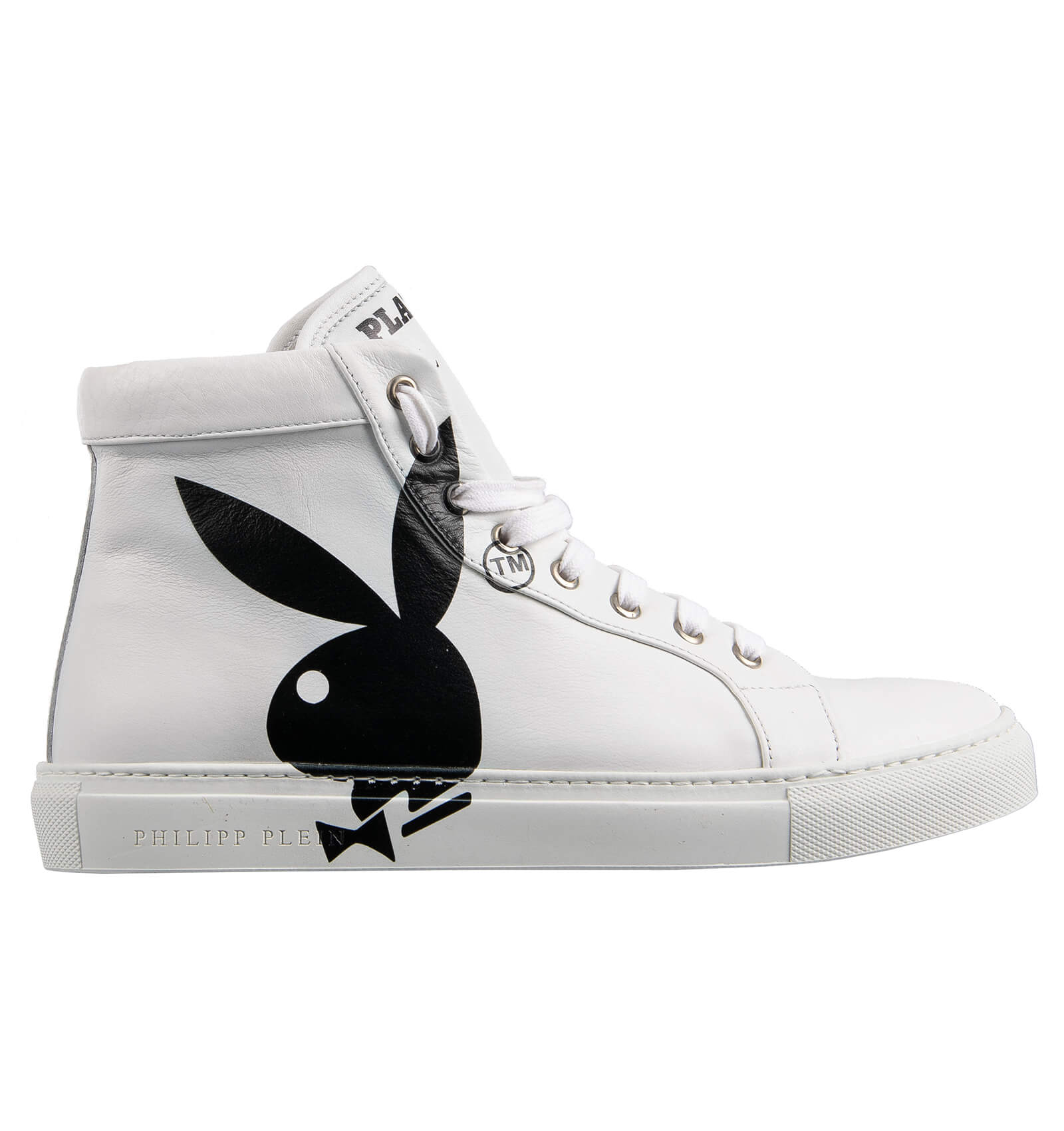 High-Top Leder Bunny Logo Skull Sneaker Weiß