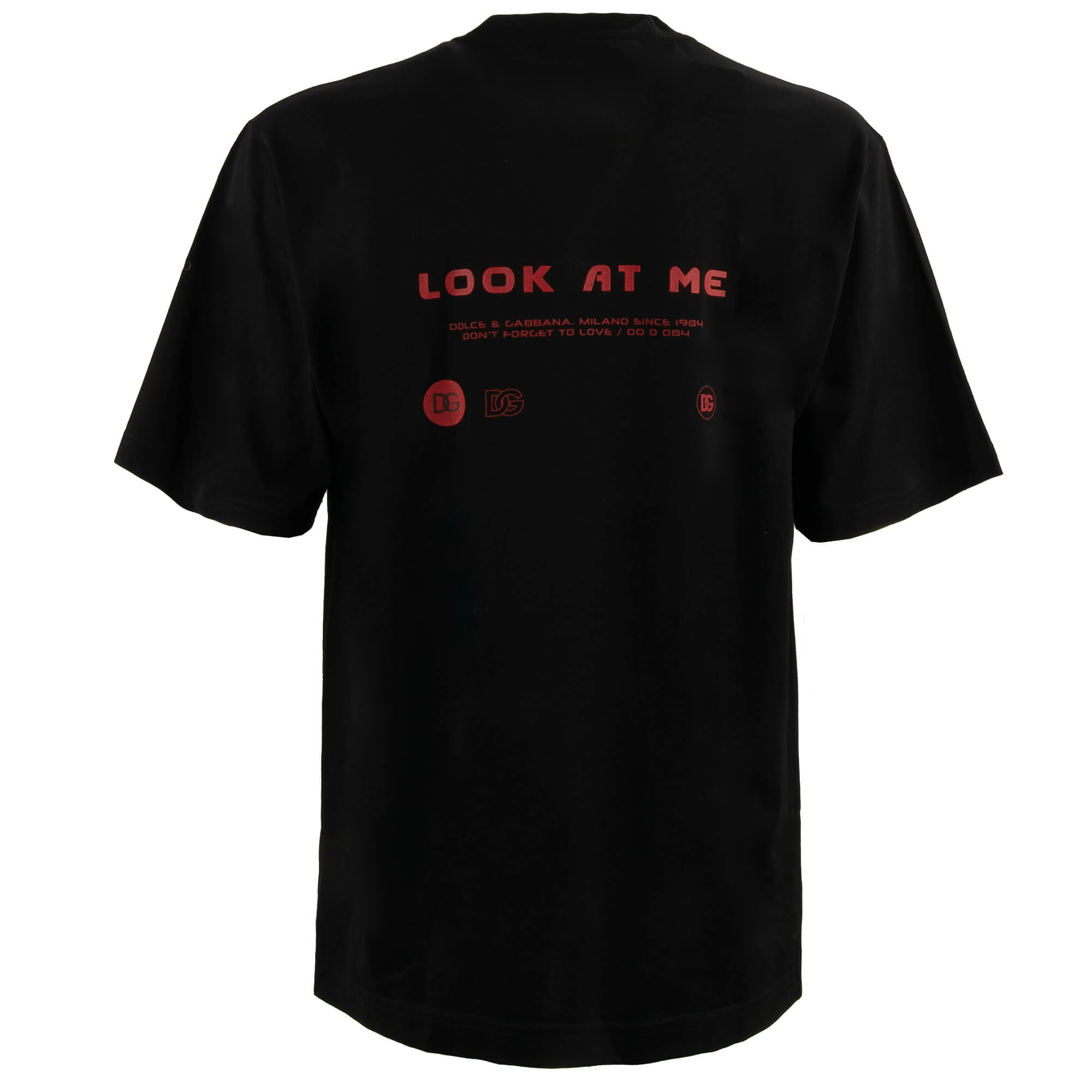 Oversized Cotton T-Shirt with DG EYES TALK LOOK AT ME in black and red by DOLCE & GABBANA