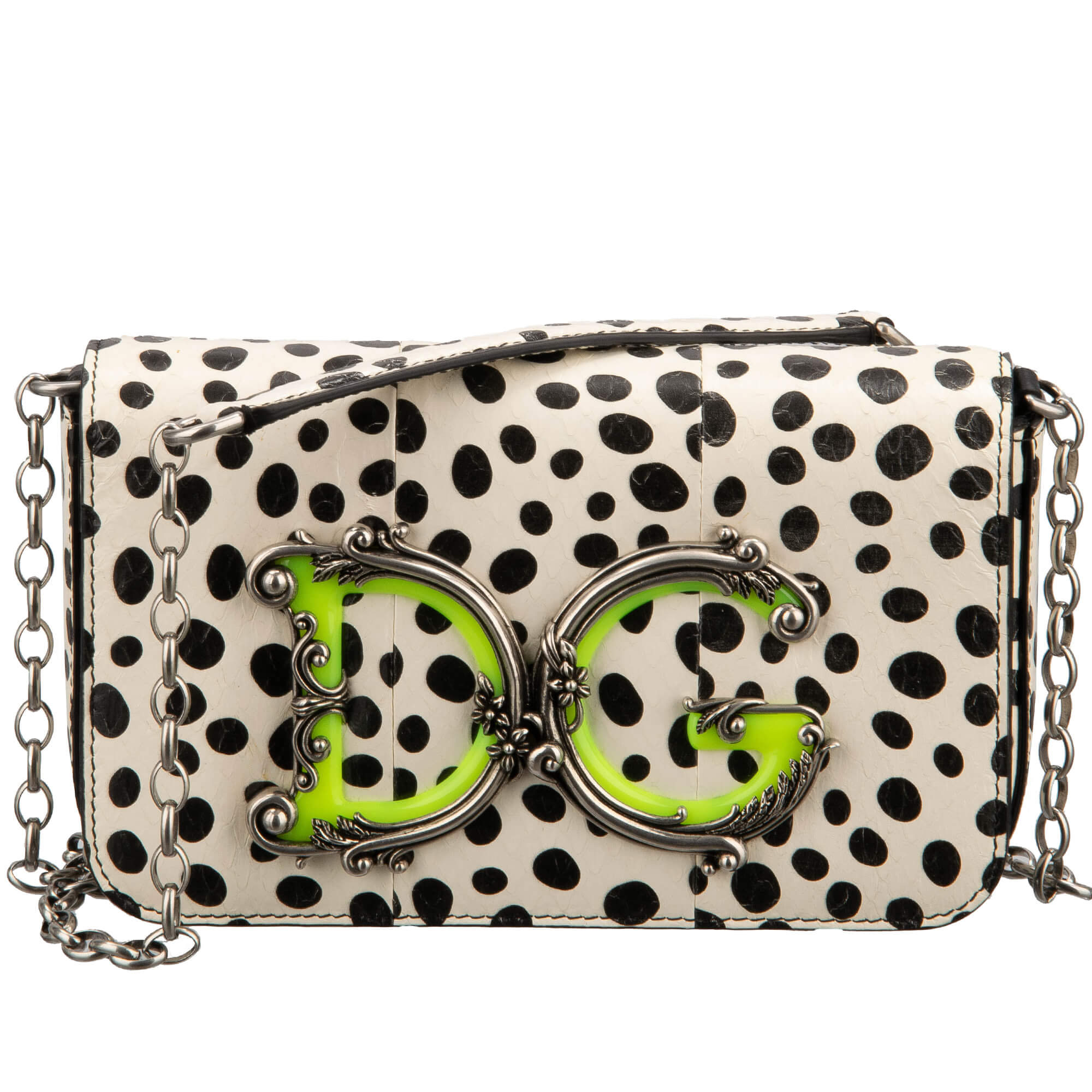 Barock Logo Schlange Leder Clutch Crossbody Tasche DG GIRLS Weiß