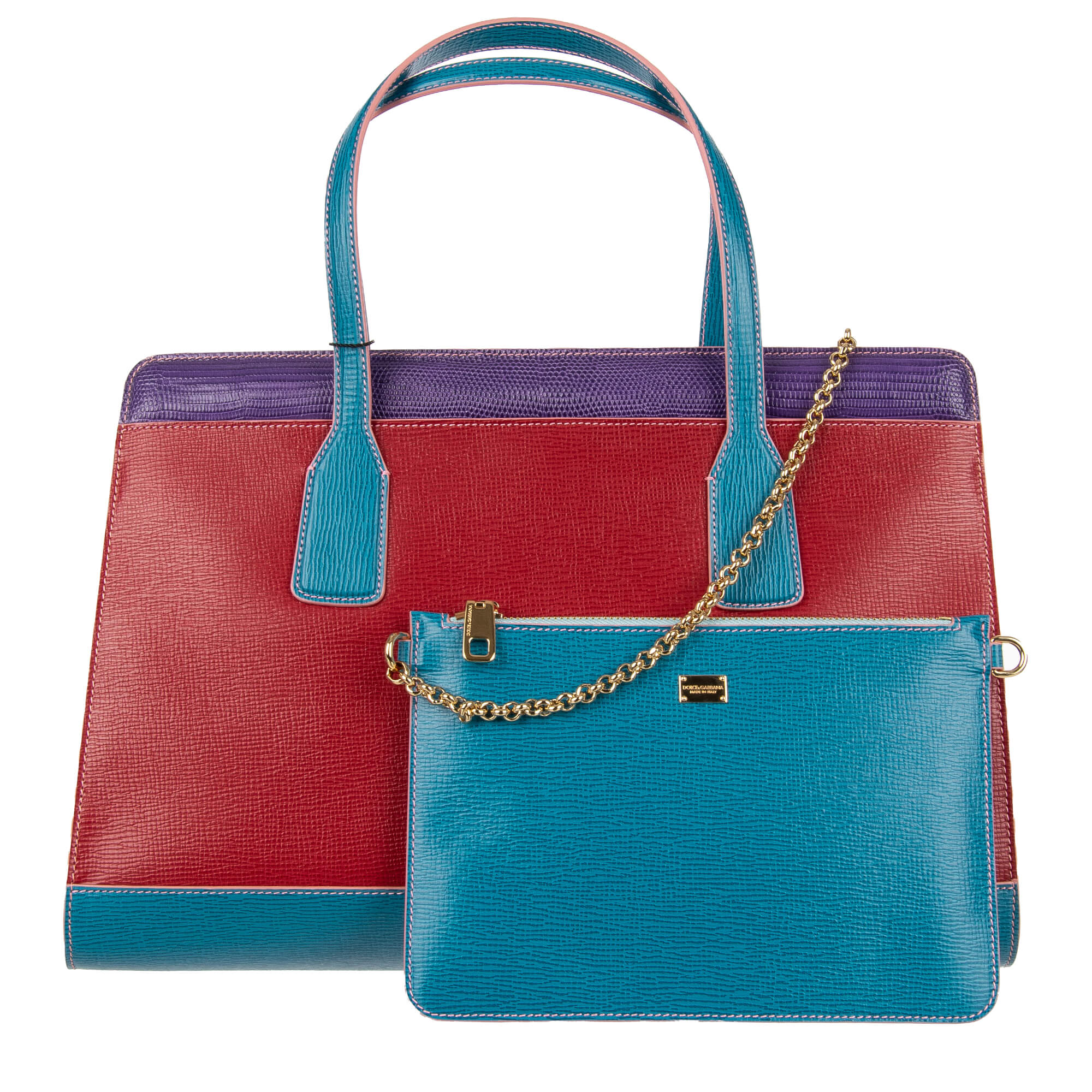 Handtasche / Shopper Tasche LAST MINUTE aus Leder mit Eidechse Struktur und Schlangenleder mit separatem Beutel, doppeltem Griff und Logo Schild von DOLCE & GABBANA