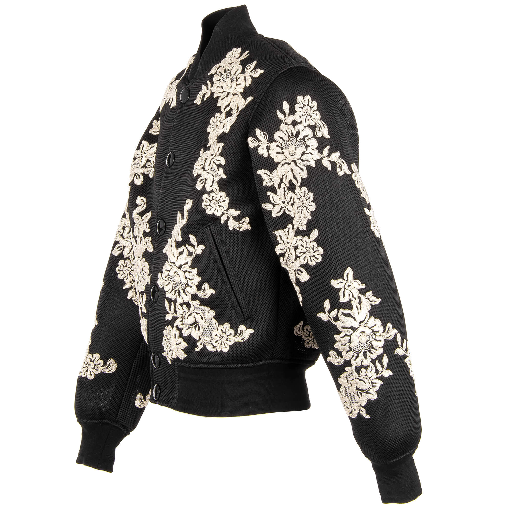 Floral embroidered, perforated bomber jacket with snap buttons by DOLCE & GABBANA