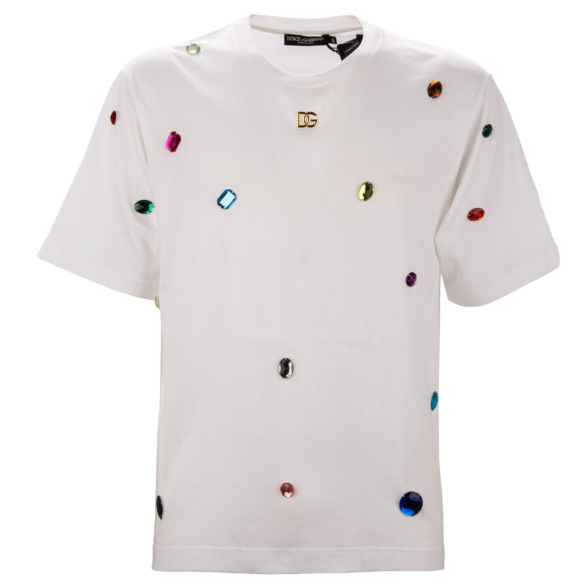 DG Metal Logo Gold Crystal Oversized Cotton T-Shirt White 50 M L
