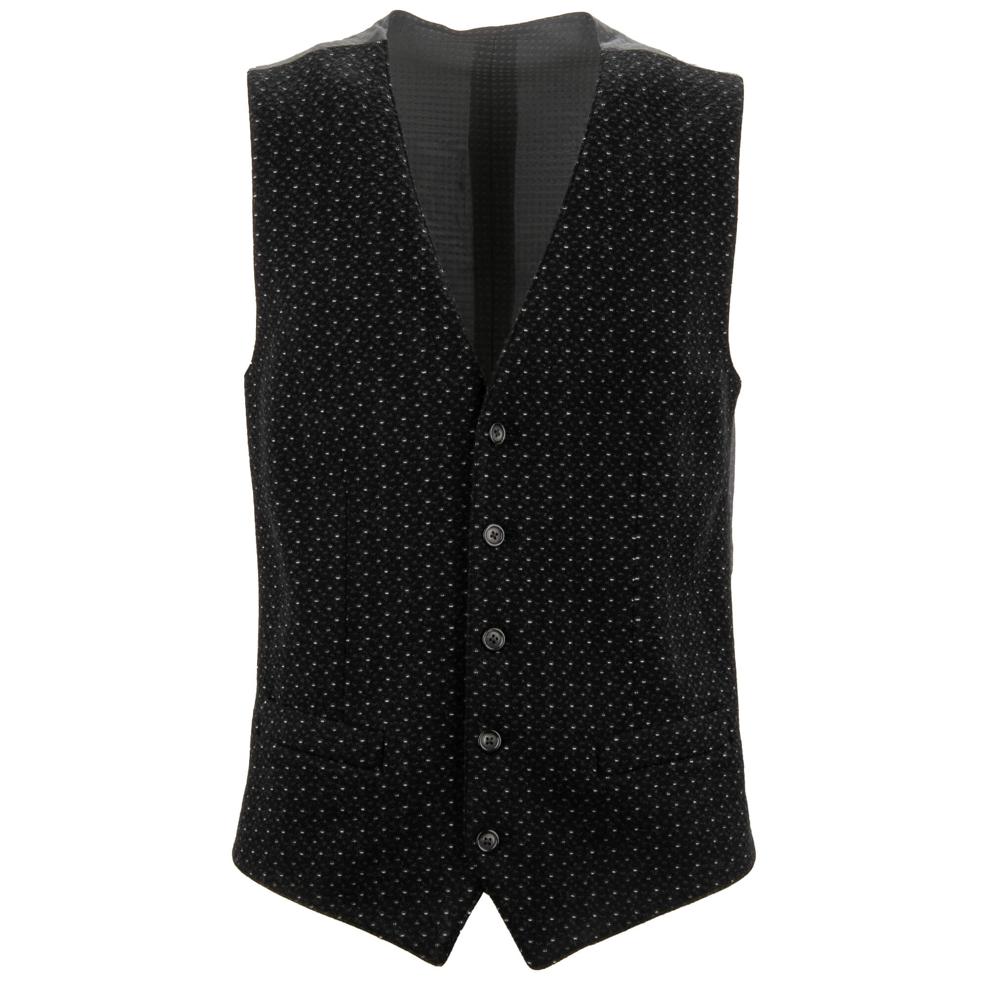 Polka Dot Sakko mit Weste aus Kaschmir und Seide mit aus besticktem DG Logo Löwen Wappen in Schwarz von DOLCE & GABBANA