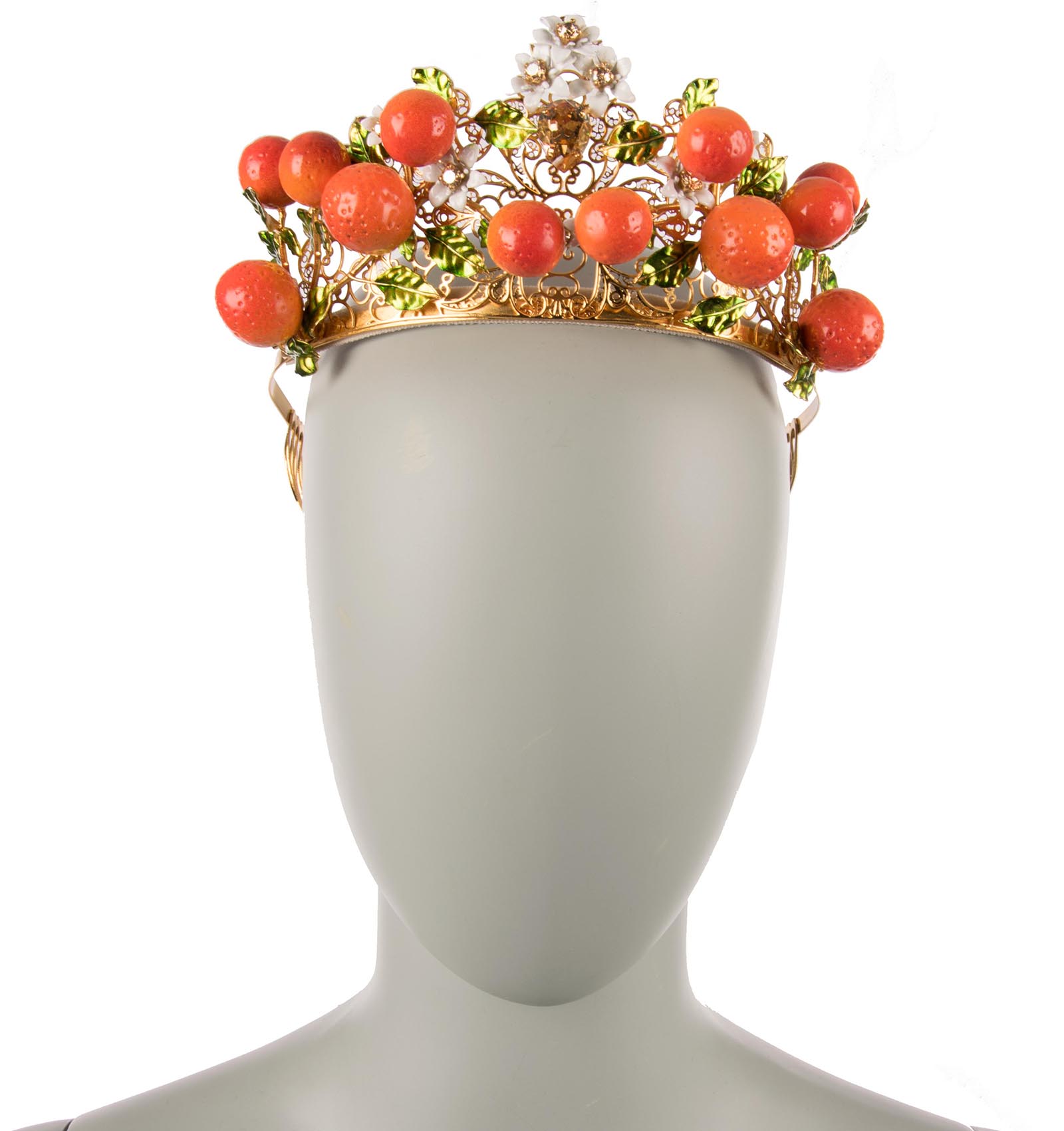 Orange Flower Crystals Tiara Crown Gold ML7544