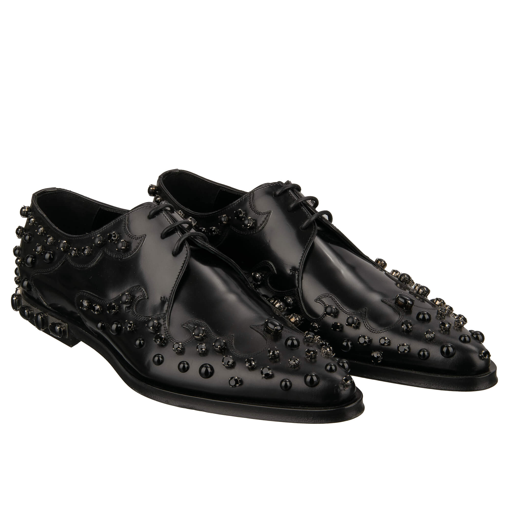 Leder Derby Schuhe MILLENNIALS mit Kristallen und Nieten Schwarz 43 US 10