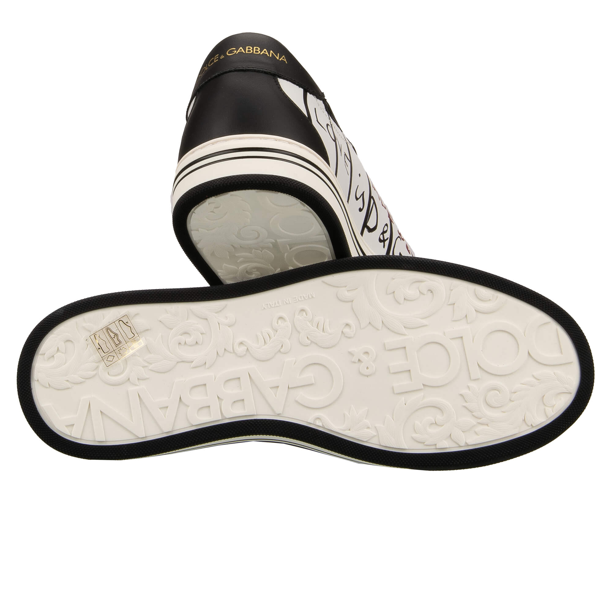 Low-Top Sneaker ROMA with The King farbic patchesand striped print in black and white by DOLCE & GABBANA
