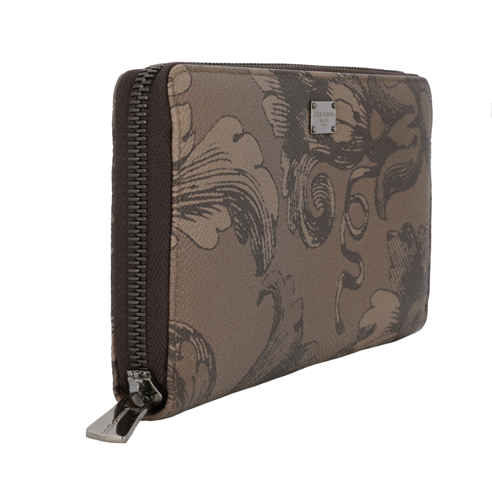 Unisex Portemonnaie / Geldbörse aus Barock bedrucktem Dauphine Leder mit Rundumreissverschluss und Logo-Schild von DOLCE & GABBANA 