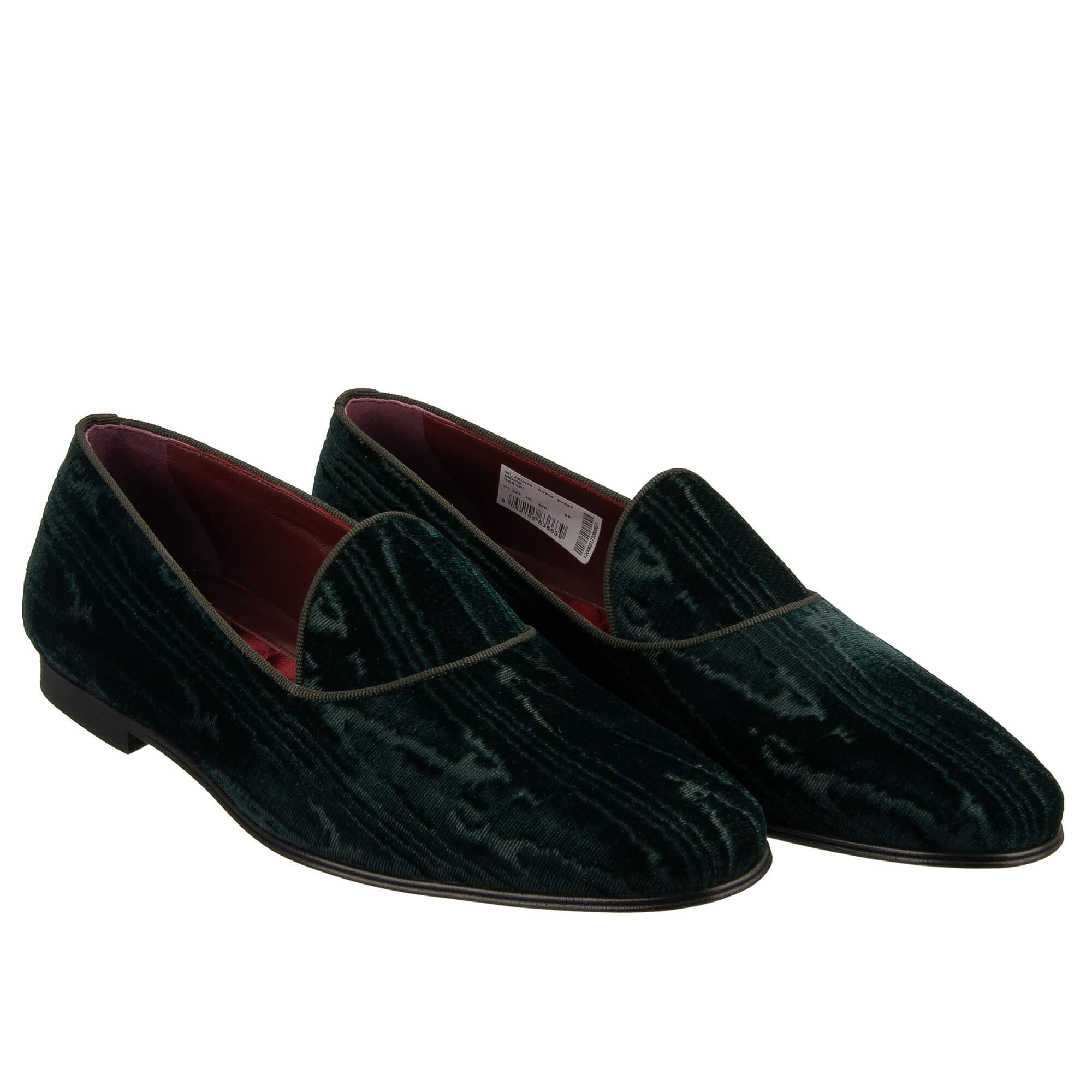 DG Logo Moire Velvet Shoes Loafer Moccasins Green 44 UK 10 US 11
