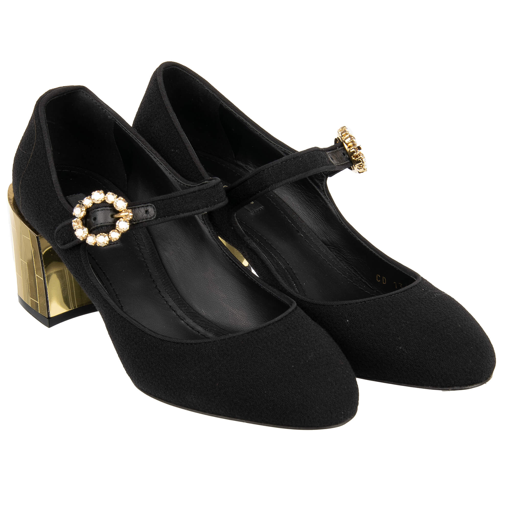 Mary Jane Stoff und Leder Pumps VALLY mit Disco Spiegel Absatz in Gold und Schwarz von DOLCE & GABBANA