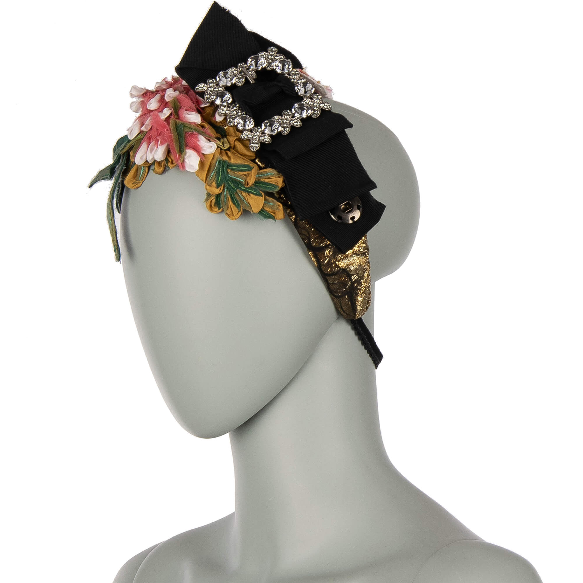 Silk Flower Brooch Crown Hairband Pink Black 09147