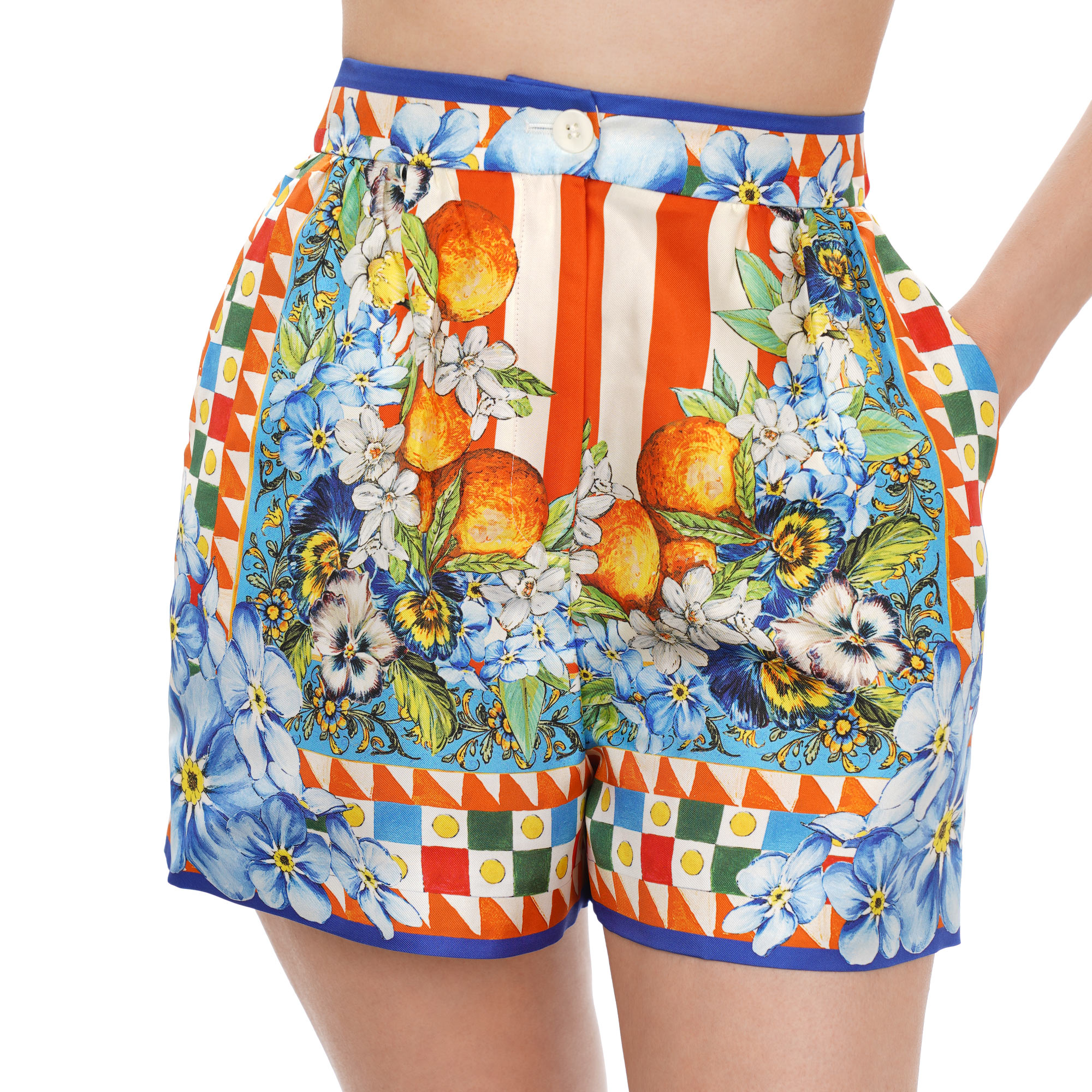 Sicily Blume Orange Seide Mini Shorts IT 38 DE 32 34 XS