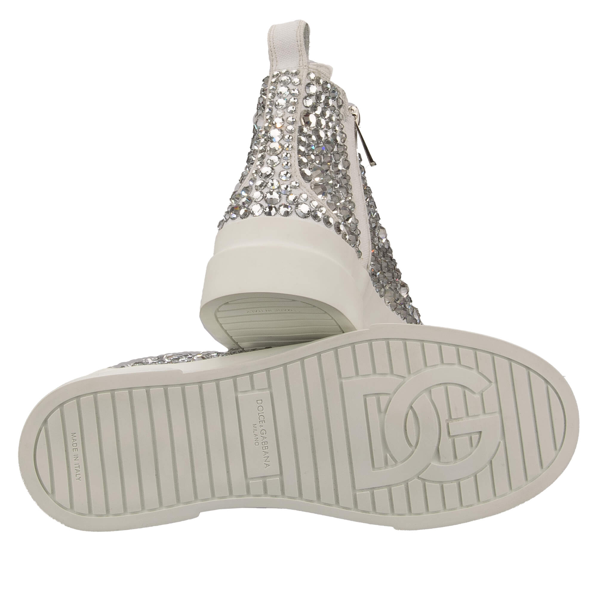 Women Canvas Hight Top Sneaker PORTOFINO with crystal embellishments in white by DOLCE & GABBANA