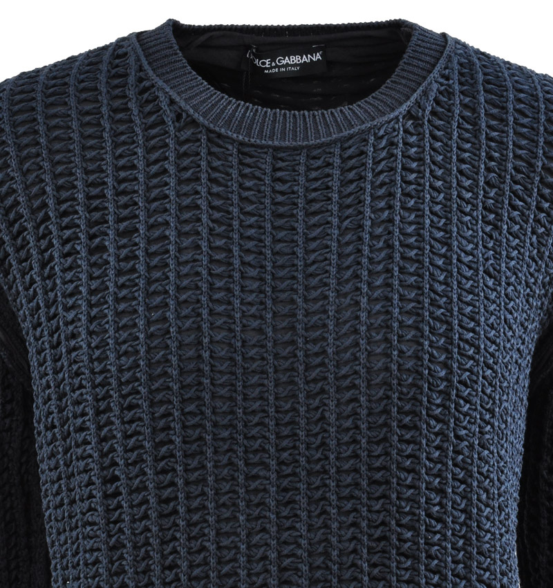 Net Design Crewneck Sweater Blue Black 50 M-L