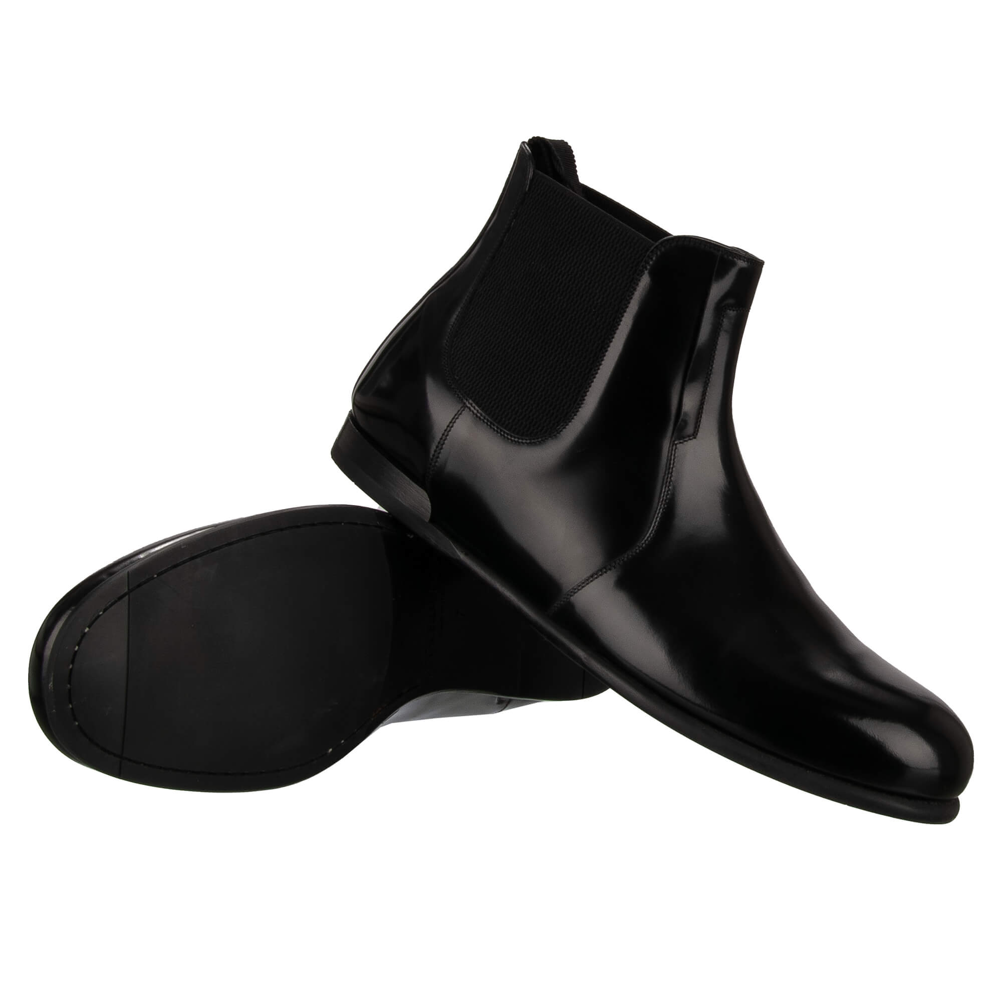 Formelle Stiefeletten Schuhe aus Leder mit elastischen Seiten in Schwarz von DOLCE & GABBANA