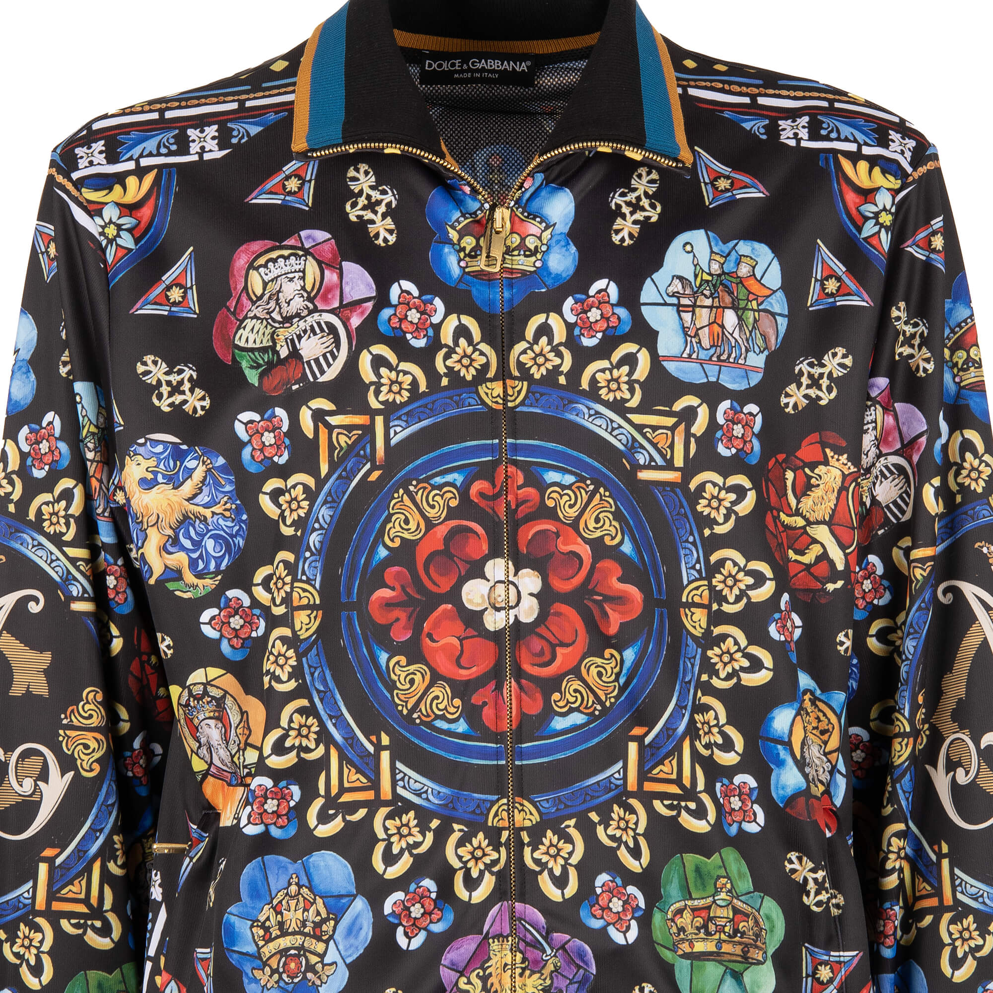 Jacke aus Seide mit Carolus Magnus Design Print und Strick Details von DOLCE & GABBANA