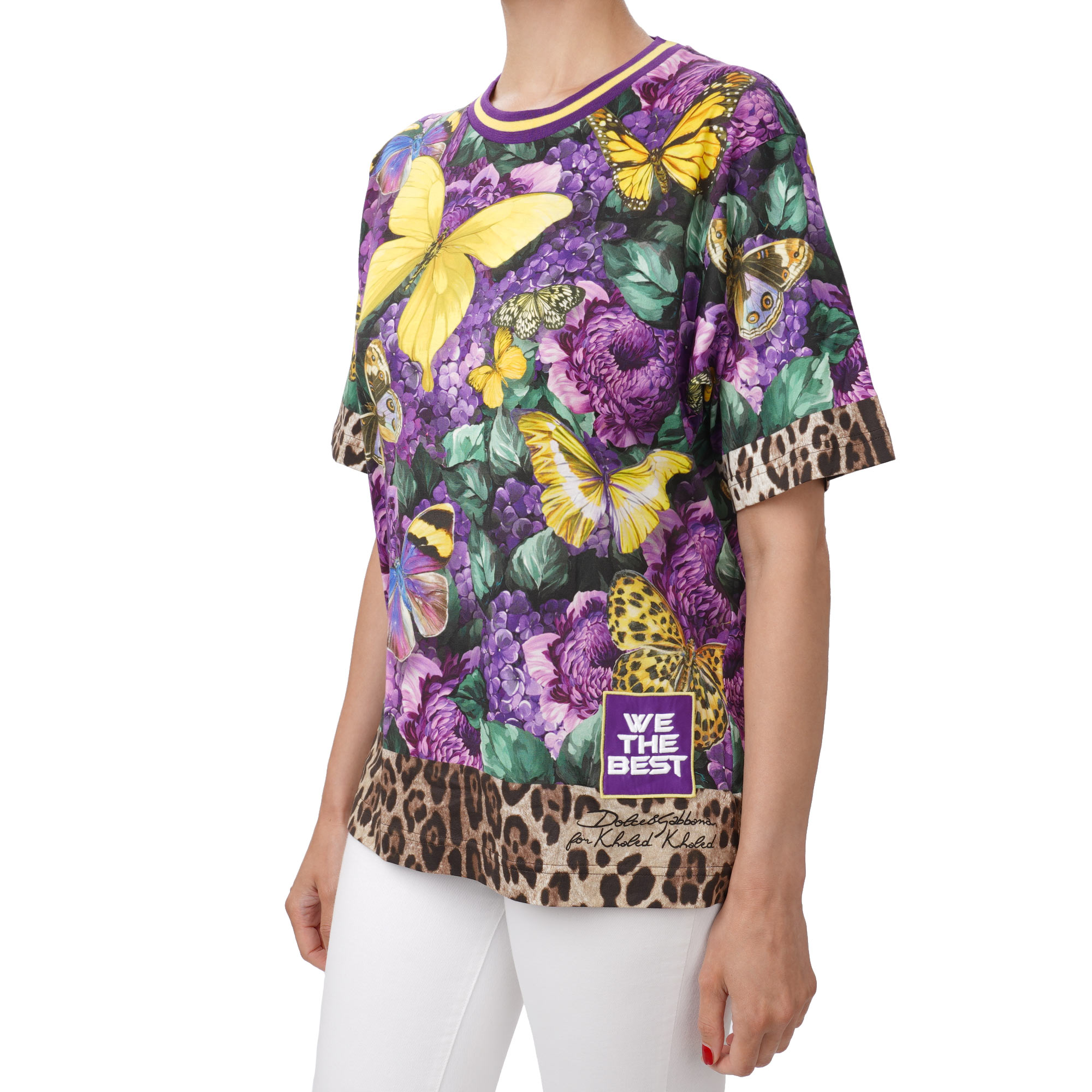 Cotton T-Shirt with Butterfly Leopard Flower print in purple by DOLCE & GABBANA X DJ KHALED