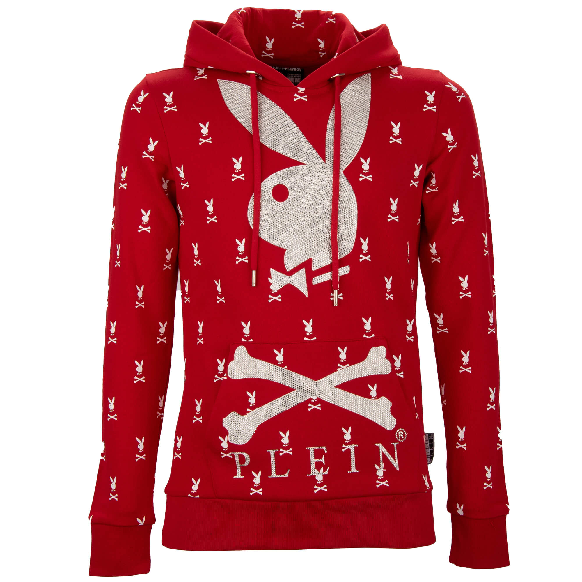 Bunny Print Hoodie mit Kristallen und Logo Rot Weiß