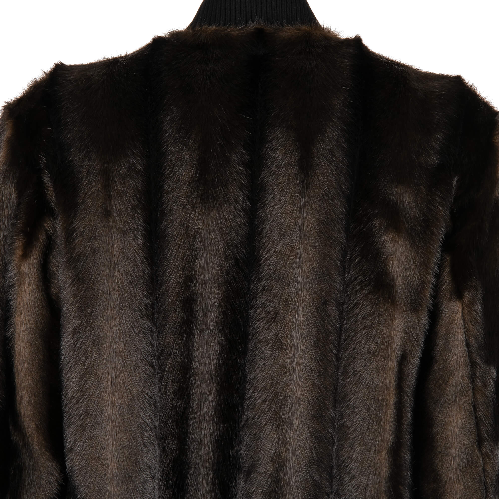 Stuffed Fake Fur bomber jacket with King and Crown embroidery in front and knit details by DOLCE & GABBANA