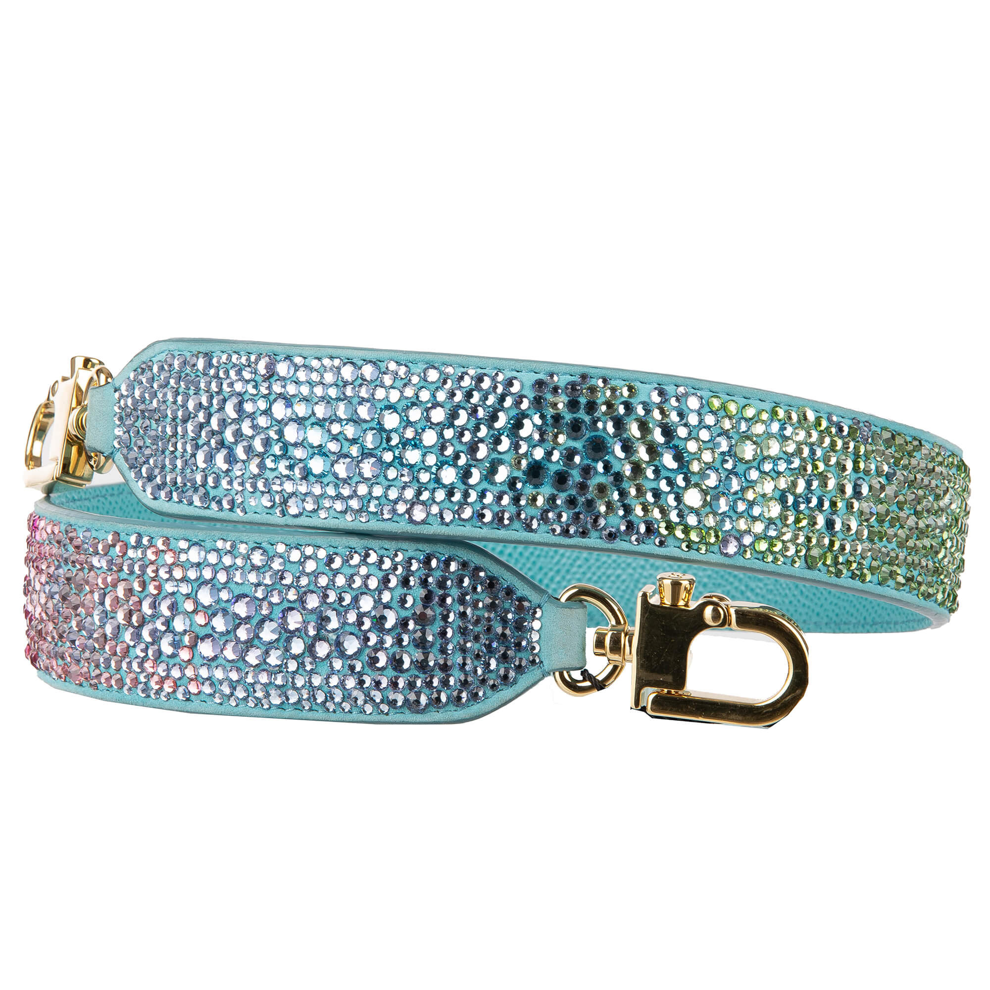 Schulterriemen für Tasche aus Dauphine und Wildleder in Blau mit mehrfarbigen Regebogen Muster Kristallen von DOLCE & GABBANA