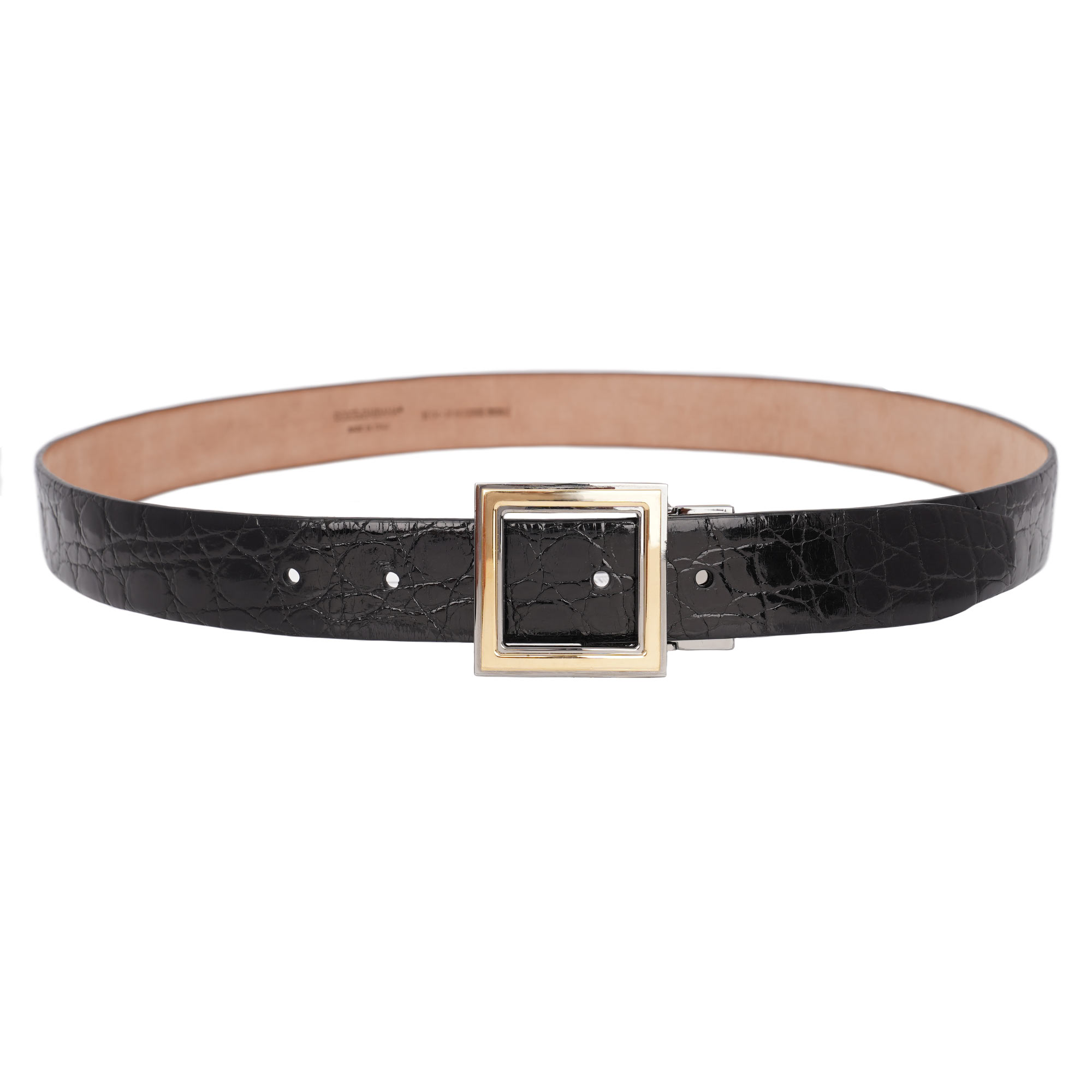 Metall Quadrat Schnalle Kroko Leder Gürtel Schwarz Silber Gold 95 38