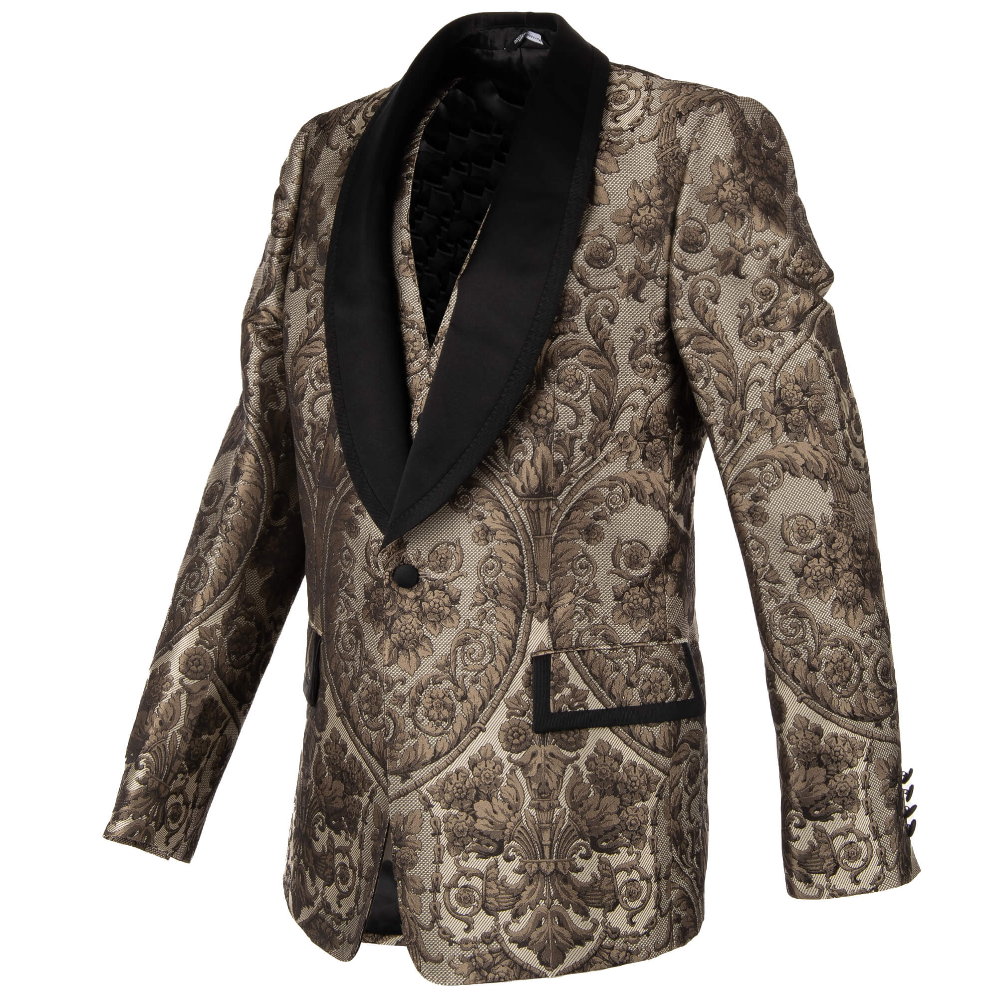 Floral Jacquard Baroque blazer with waistcoat in black and beige by DOLCE & GABBANA