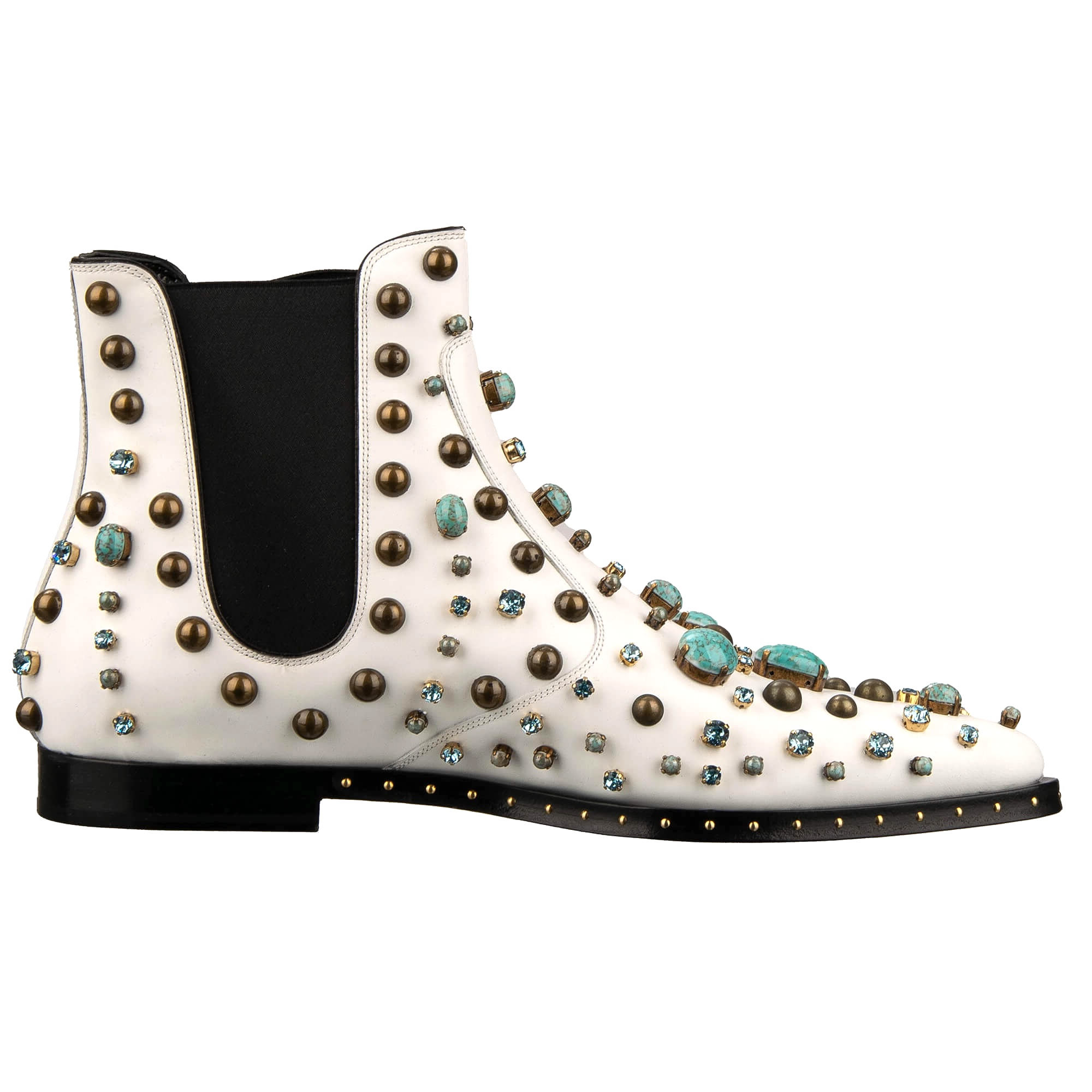Leder Stiefeletten Schuhe MILLENNIALS mit Kristallen und Nieten Weiß 44 US 11
