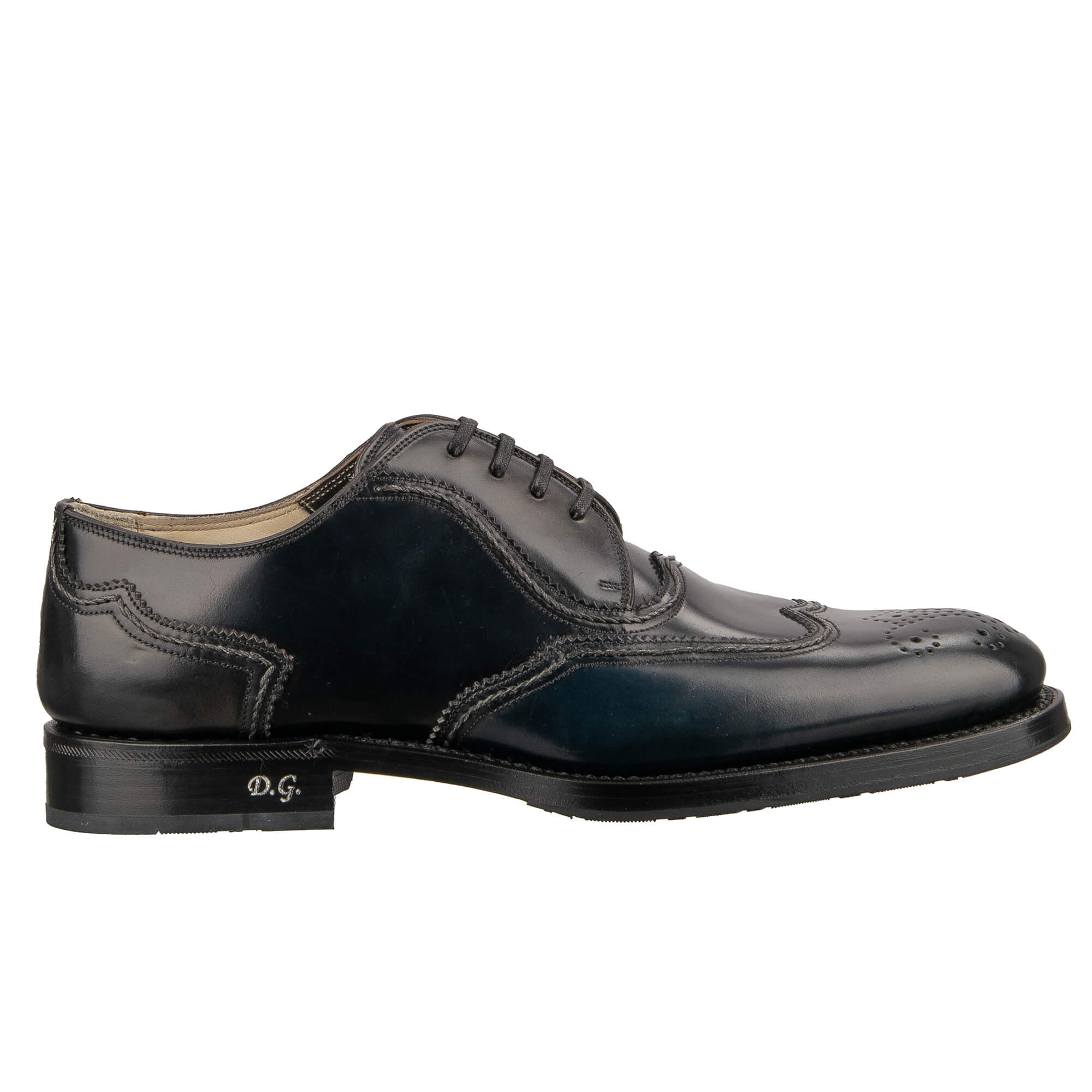 Handmade leather derby shoes ROMA with Good Year sole in blue by DOLCE & GABBANA SARTORIA