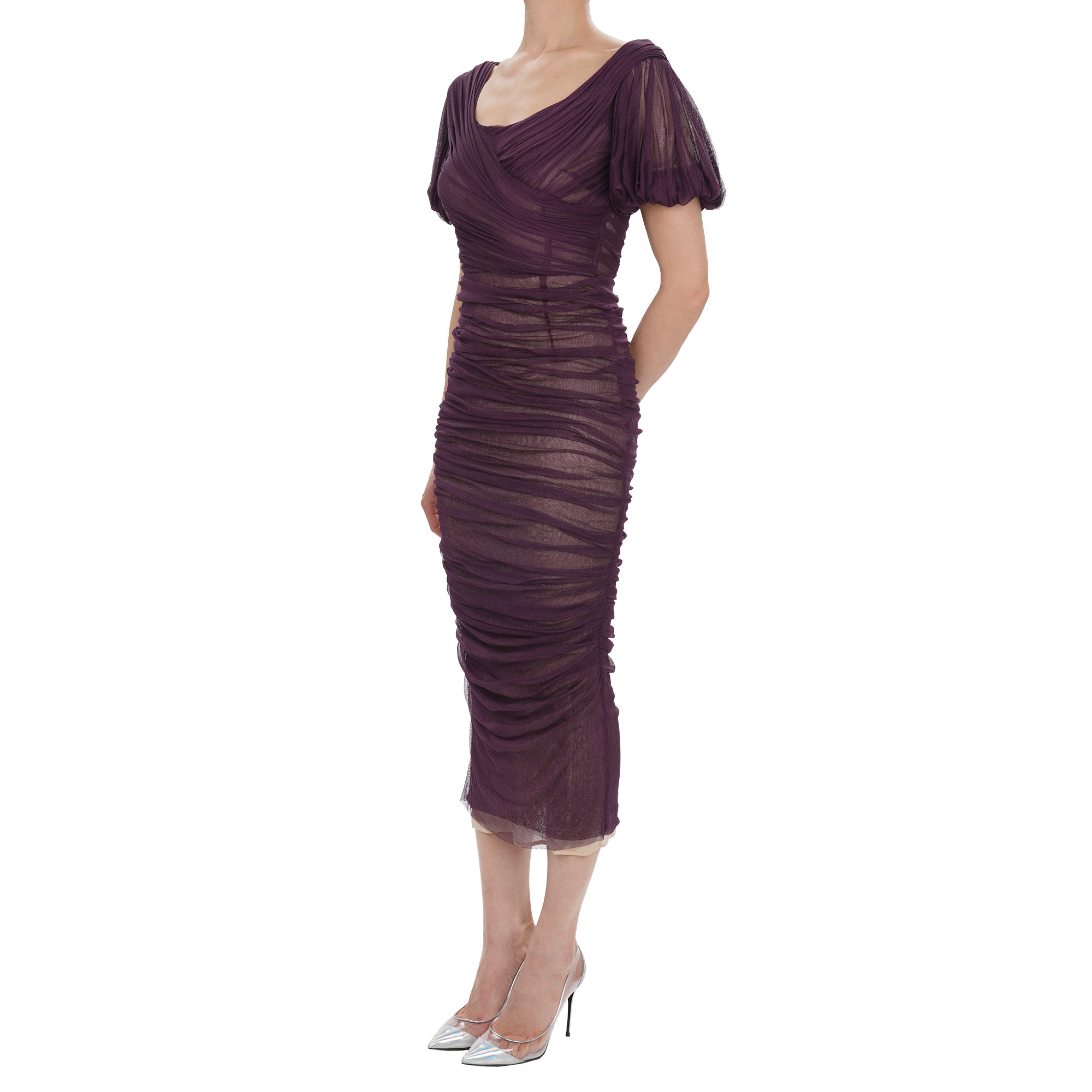 Runway stretch tulle corsage dress with silk underdress in blue by DOLCE & GABBANA