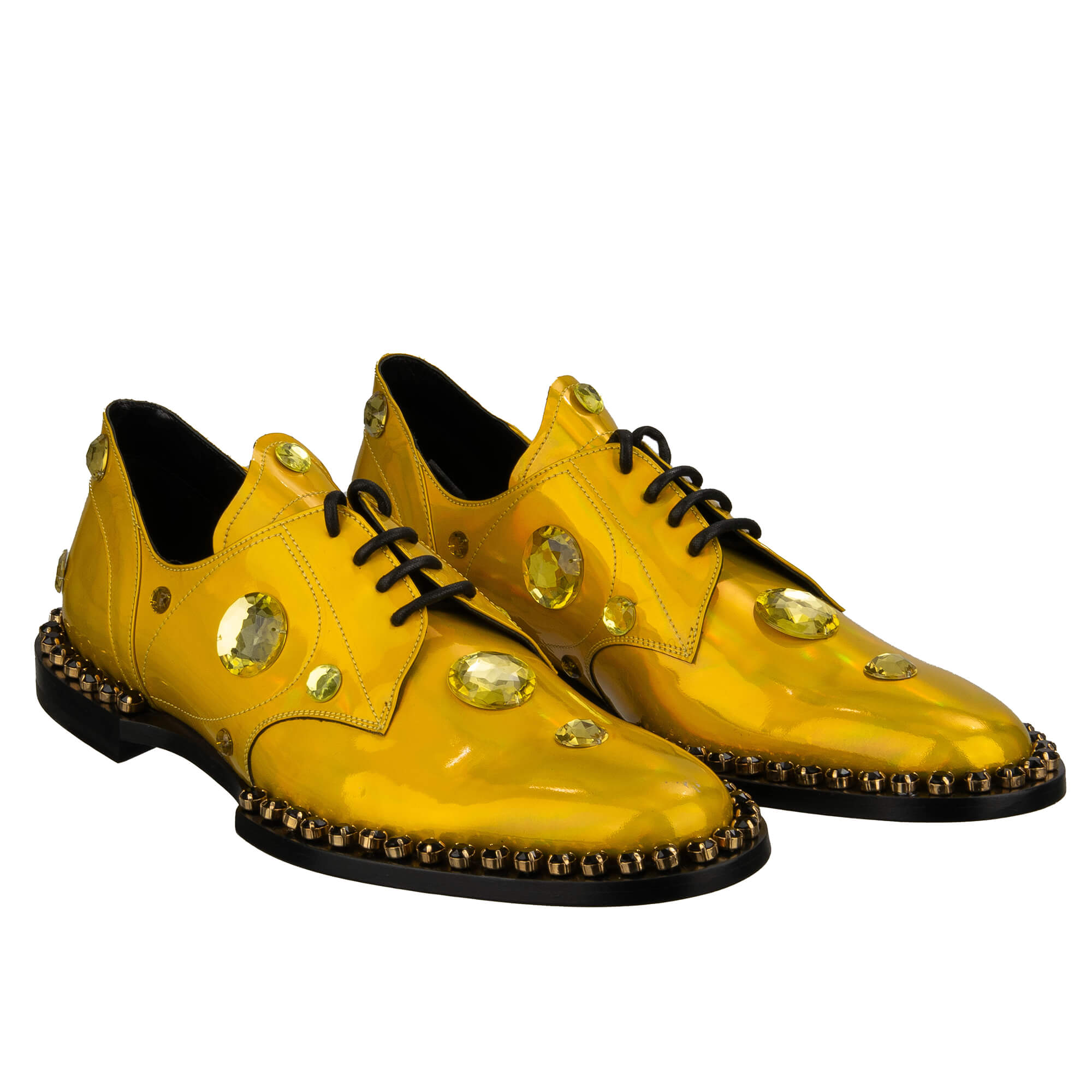 Lackleder Derby Schuhe RAFFAELLO mit Kristallen Gelb Gold 44 US 11