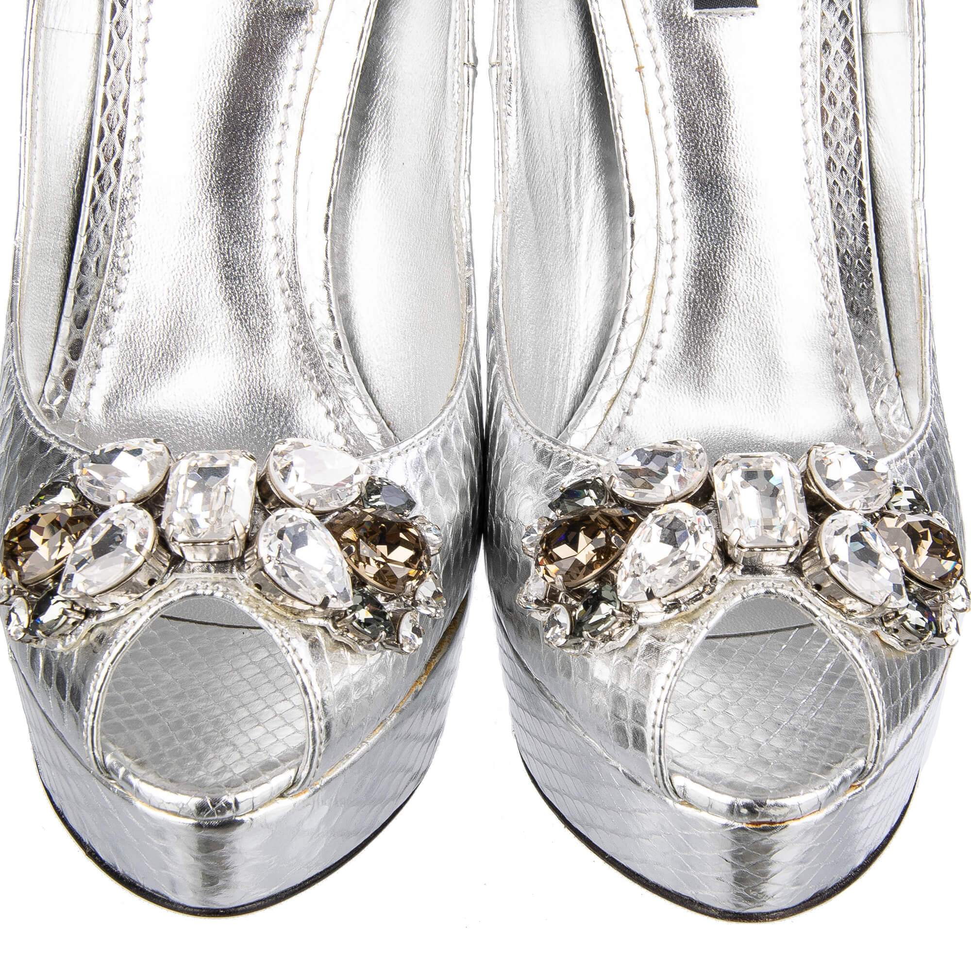 Open Toe Pumps BETTE aus Schlangenleder mit Kristall Brosche von DOLCE & GABBANA